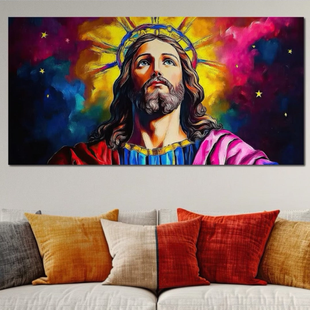 Tablou Canvas Premium LuxCanva® H1051, Stralucire Divina, Iisus, Contemplare, Pace Interioara, Coroana de Spini, Serenitate, Arta Religioasa Moderna, Living, Dormitor