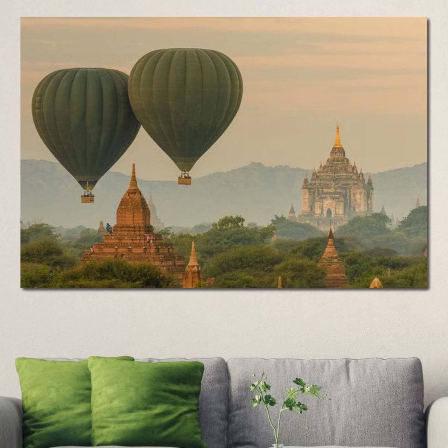 Tablou Canvas Premium LuxCanva® I105, Povestea Templelor, Balon, Templu, Calatorie, Natura, Bagan, Aventura, Zen, Magie, Myanmar, Istorie, Living, Dormitor