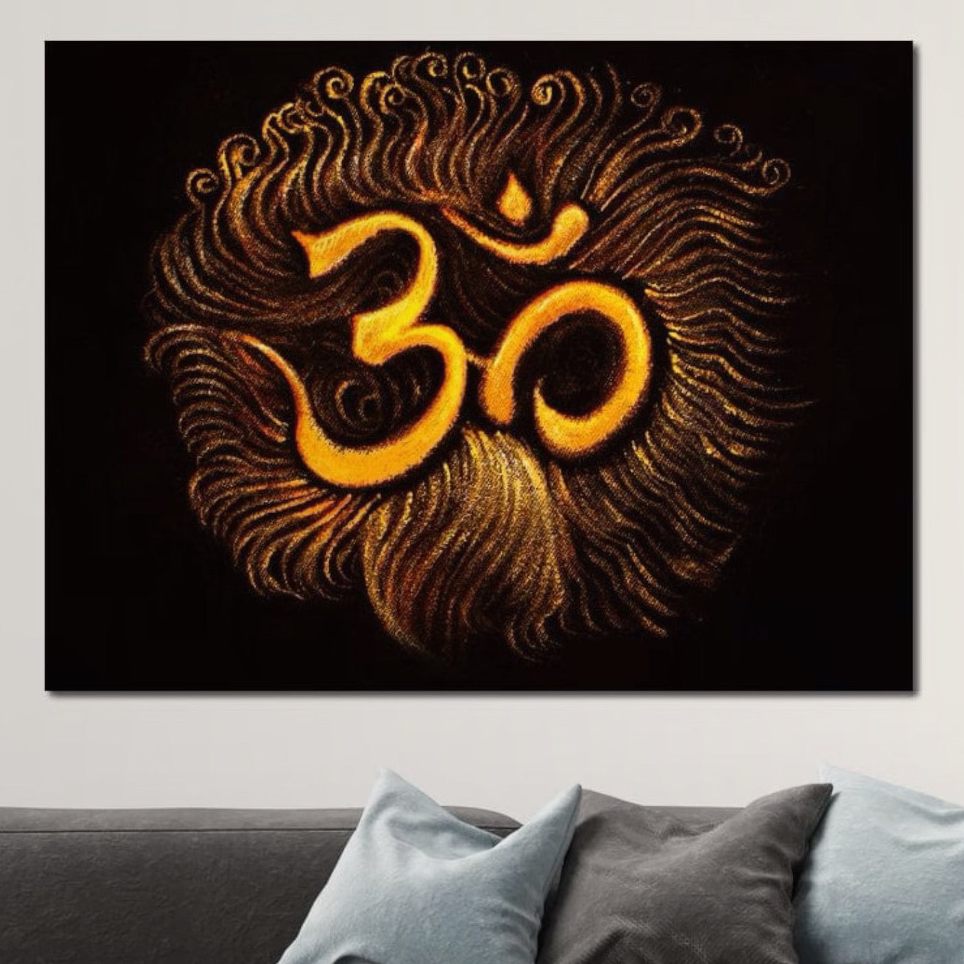 Tablou Canvas Premium LuxCanva® I106, Puterea OM, Meditatie, Zen, Spiritualitate, Energie, Vibratie, Chakra, Univers, Aur, Iluminare, Simbol Sacru, Living, Dormitor