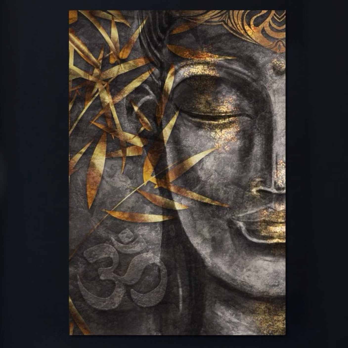 Tablou Canvas Premium LuxCanva® I115, Puterea Meditatiei, Zen, Iluminare, Pace Interioara, Spiritualitate, Liniste, Armonie, Vibratia OM, Frunze, Bambus