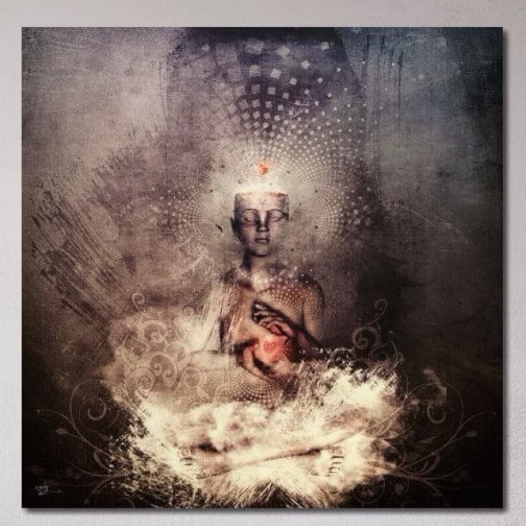 Tablou Canvas Premium LuxCanva® I119, Fiinta Cosmica, Buddha, Inima, Iluminare, Transcendenta, Pace Interioara, Esenta, Univers, Spiritualitate, Zen