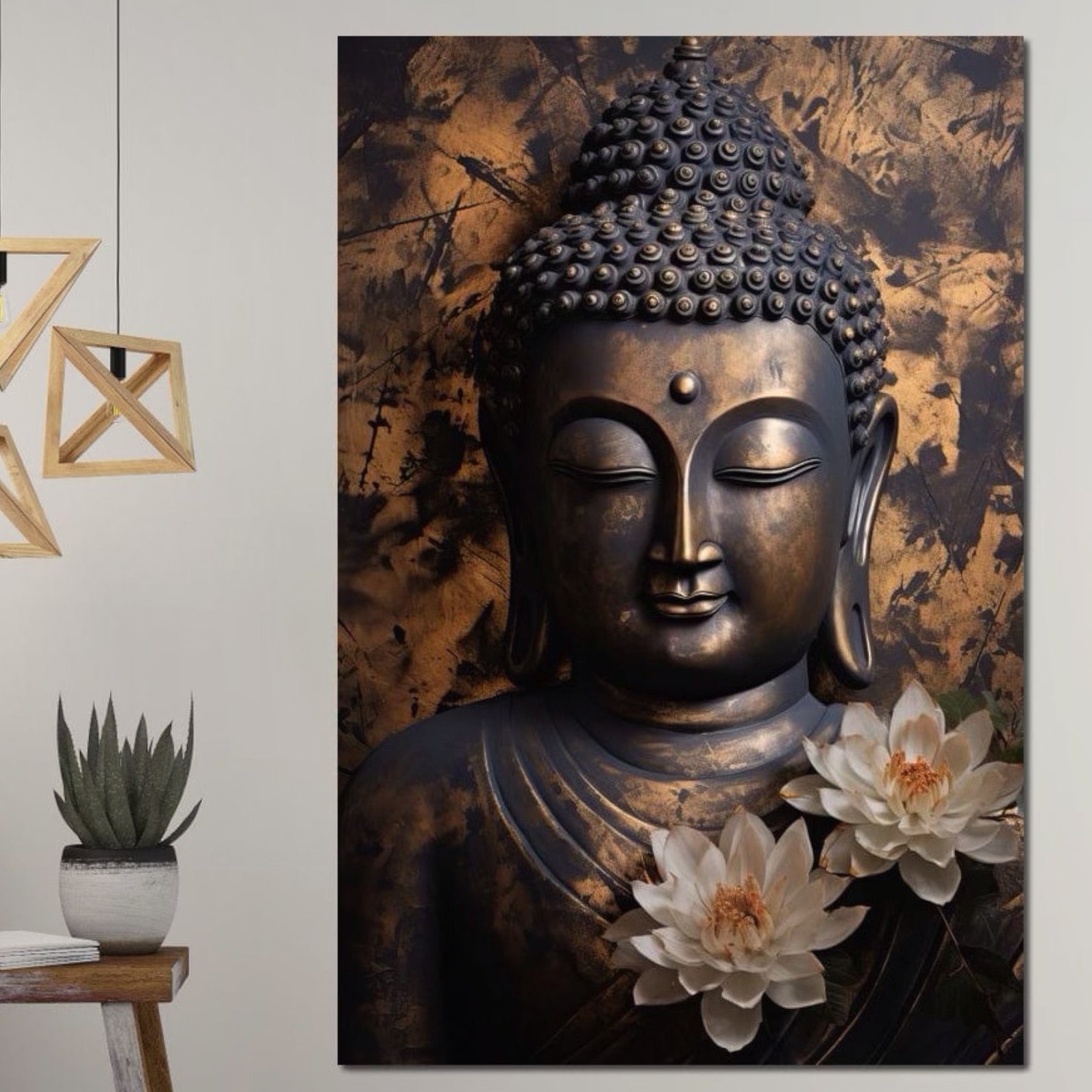 Tablou Canvas Premium LuxCanva® I125, Spiritul Pacii, Buddha, Zen, Meditatie, Spiritualitate, Armonie, Pace Interioara, Echilibru, Lotus, Flori, Urna, Living, Dormitor