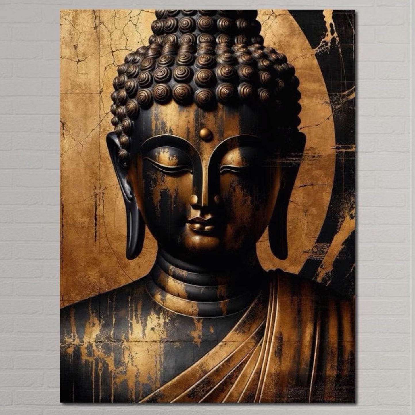 Tablou Canvas Premium LuxCanva® I130, Atingerea Nirvanei, Buddha, Zen, Spiritualitate, Meditatie, Armonie, Iluminare, Echilibru, Gold, Cadou Simbolic, Living, Dormitor