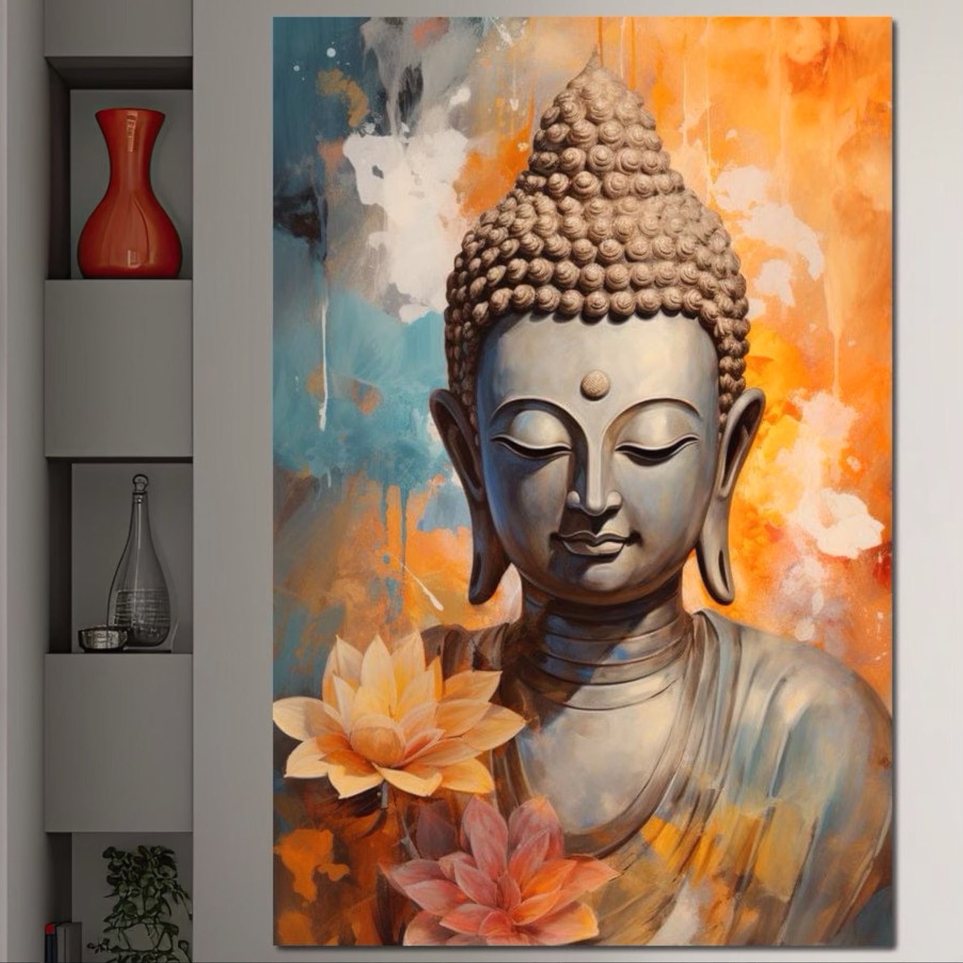 Tablou Canvas Premium LuxCanva® I139, Flori de Lumina, Buddha, Zen, Spiritualitate, Meditatie, Echilibru, Armonie, Iluminare, Flori, Lotus, Culori Vibrante, Living, Dormitor