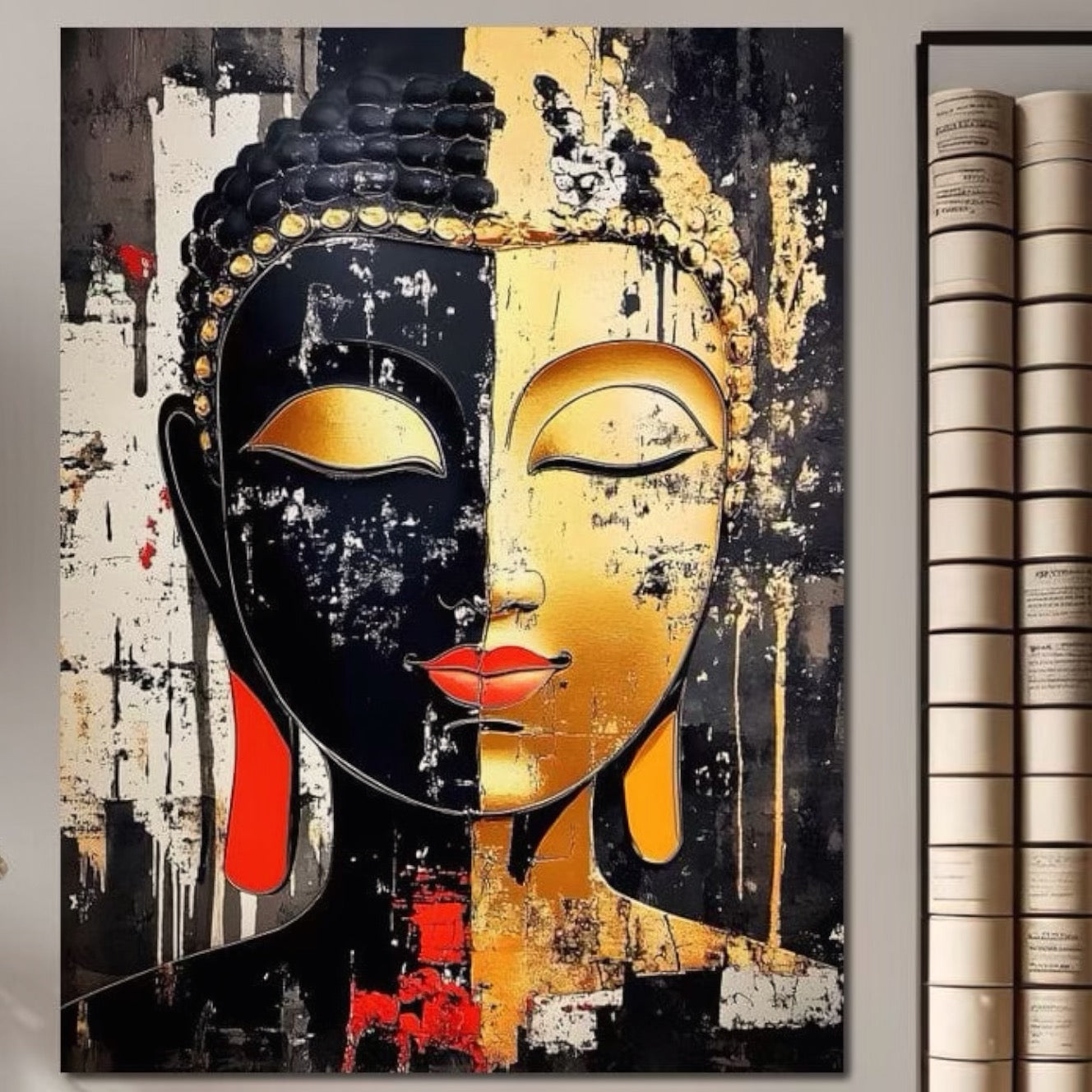 Tablou Canvas Premium LuxCanva® I149, Dualitate Sacra, Zen, Echilibru, Meditatie, Spiritualitate, Contemplare, Armonie, Reflexie, Buze Rosii, Eleganta, Living, Dormitor