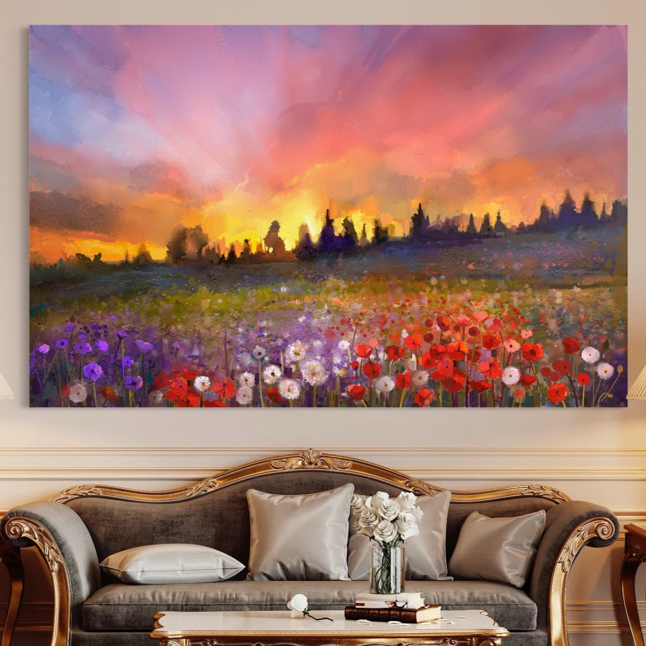 Tablou Canvas Premium LuxCanva® B1128, Vara Pe Campul Cu Flori , Flori, Campie, Living, Vara, Natura, Culori Vibrante