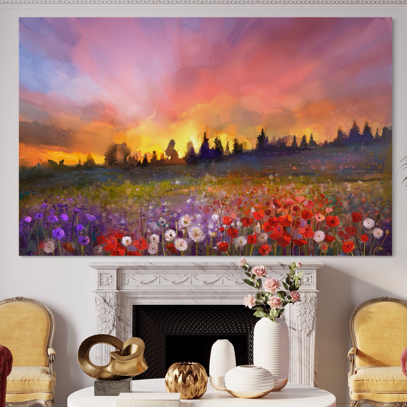 Tablou Canvas Premium LuxCanva® B1128, Vara Pe Campul Cu Flori , Flori, Campie, Living, Vara, Natura, Culori Vibrante