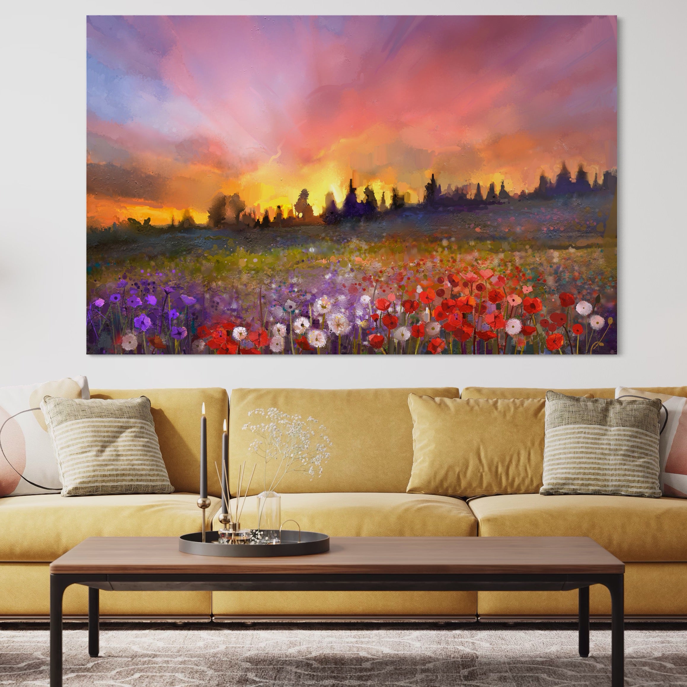 Tablou Canvas Premium LuxCanva® B1128, Vara Pe Campul Cu Flori , Flori, Campie, Living, Vara, Natura, Culori Vibrante