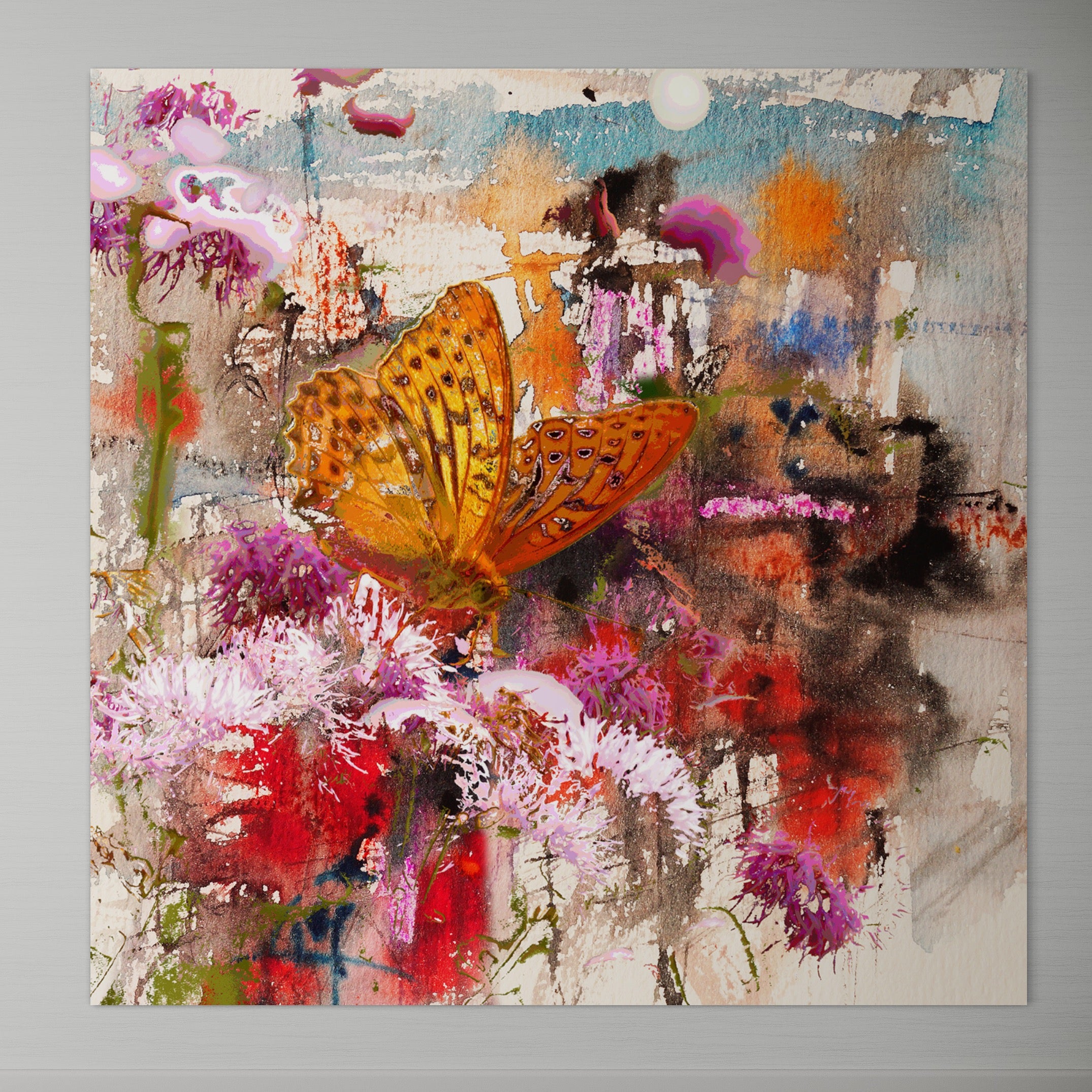 Tablou Canvas Premium LuxCanva® B1121, Flori Si Fluturi ,  Culori, Living, Flori, Mireasma, Dormitor, Fluture, Primavara, Culori Vibrante