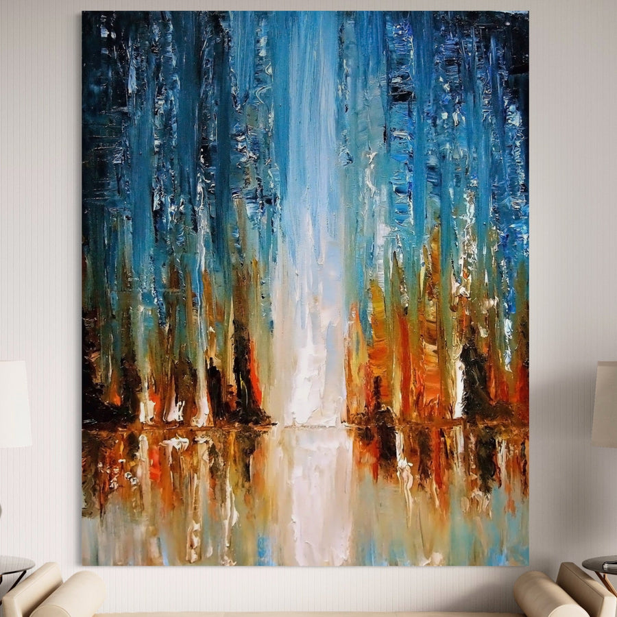 Pânza Tablou LuxCanva® Premium LuxCanva® B1120, Abstract Cascade prezintă tușe abstracte de culoare albastră vibrantă, perfectă pentru livinguri sau dormitoare în căutare de calm. Imprimat pe pânză bumbac de înaltă calitate, ideal pentru decor elegant și liniștitor.