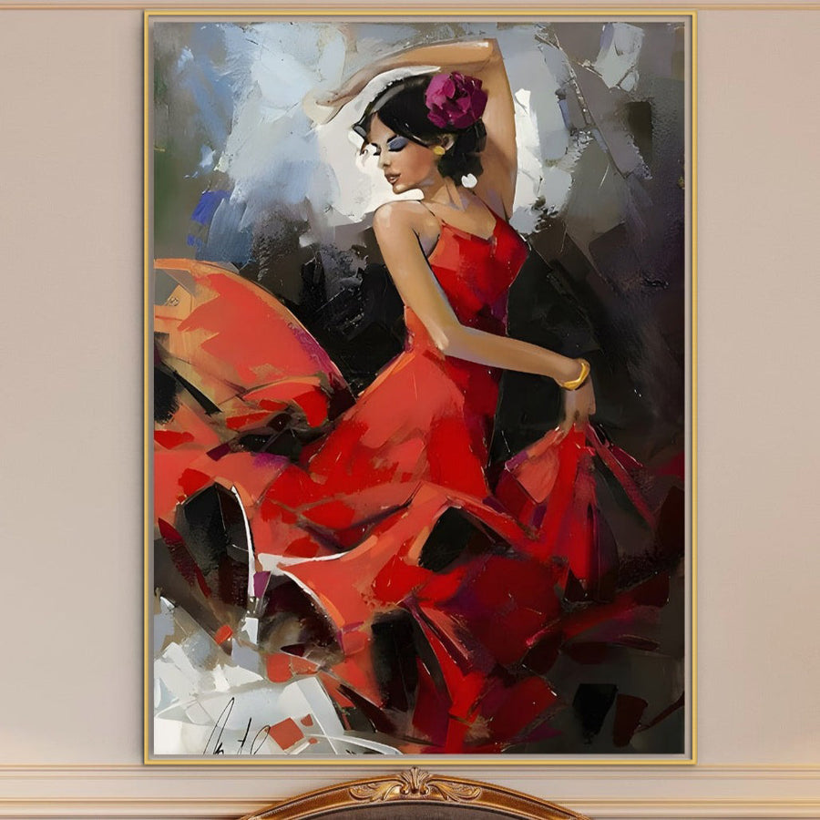 Tablou Canvas Premium LuxCanva® B1112 surprinde o balerină în rochie roșie, dansând pe scenă. Perfect pentru living sau dormitor, aduce artă și culori vibrante pe panza de calitate premium semnată LuxCanva®.