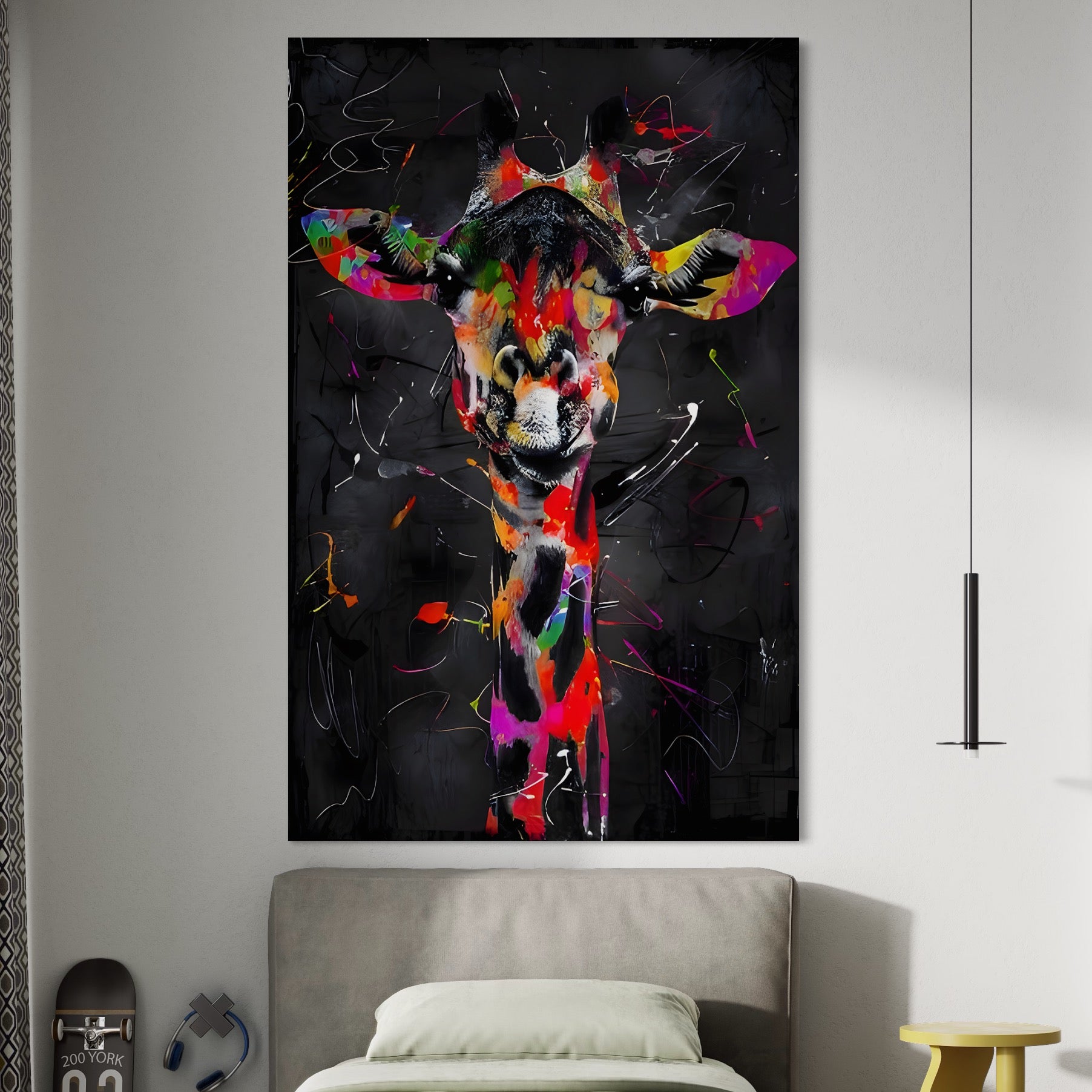 Tablou Canvas Premium LuxCanva® B1111, Privirea Unei Girafe , Living, Abstract, Multicolor, Girafa, Savana, Inalta, Dormitor, Zoo, Culori Vibrante