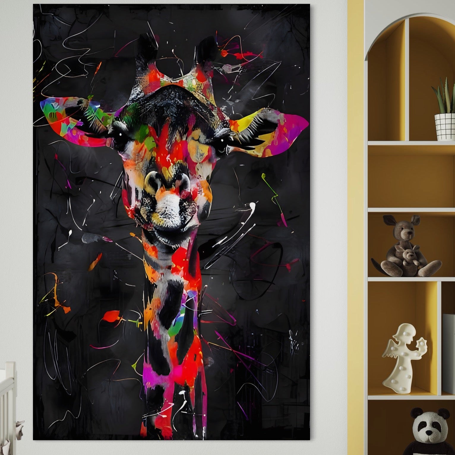 Tablou Canvas Premium LuxCanva® B1111, Privirea Unei Girafe , Living, Abstract, Multicolor, Girafa, Savana, Inalta, Dormitor, Zoo, Culori Vibrante