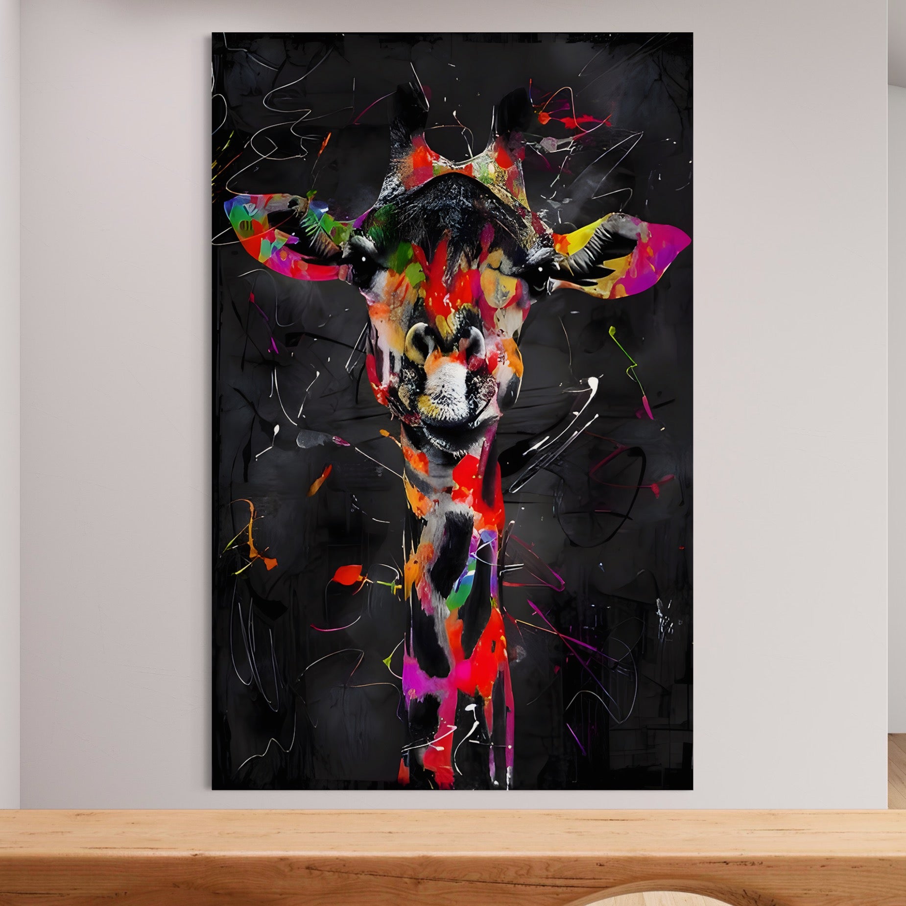 Tablou Canvas Premium LuxCanva® B1111, Privirea Unei Girafe , Living, Abstract, Multicolor, Girafa, Savana, Inalta, Dormitor, Zoo, Culori Vibrante