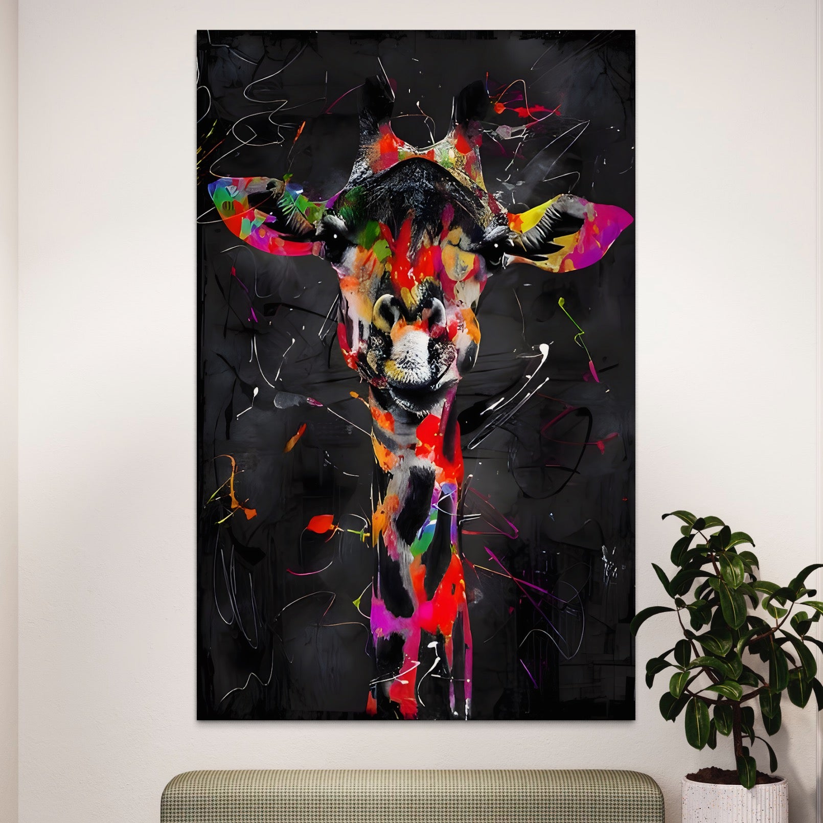 Tablou Canvas Premium LuxCanva® B1111, Privirea Unei Girafe , Living, Abstract, Multicolor, Girafa, Savana, Inalta, Dormitor, Zoo, Culori Vibrante