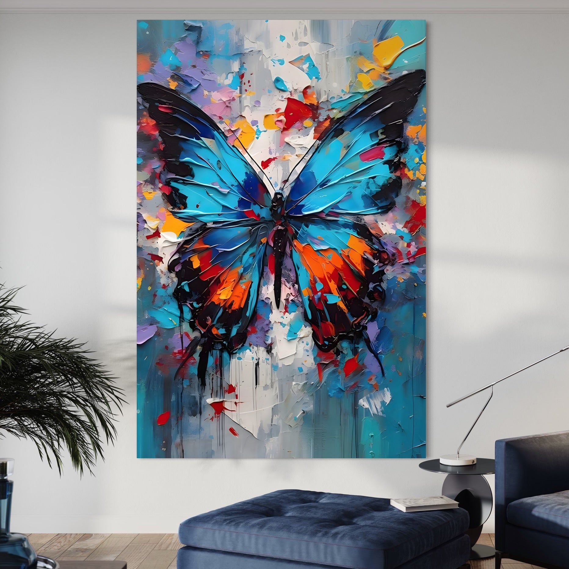 Tablou Canvas Premium LuxCanva® B1109, Fluturele Albastru , Living, Fluture, Albastru, Colorat, Aripi, Culori Vibrante