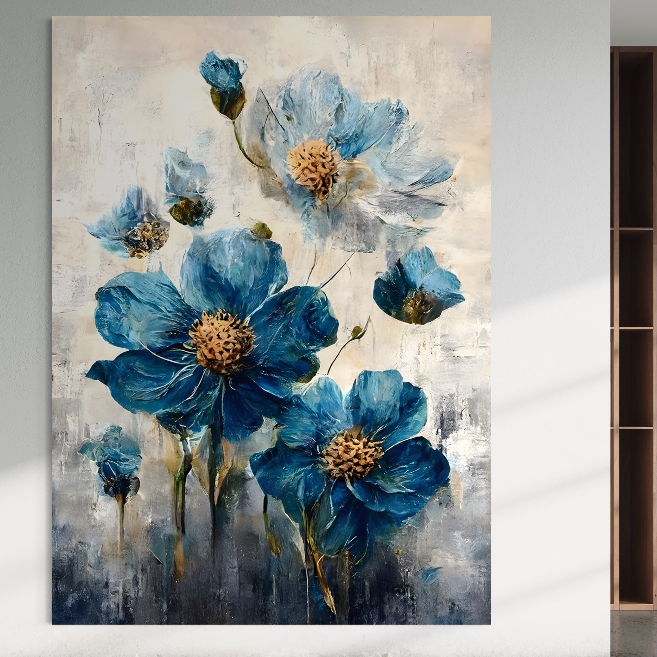 Tablou Canvas Premium LuxCanva® B1108, Albastre Flori , Culori, Living, Flori, Albastru, Buchet, Dormitor, Relaxare, Culori Vibrante