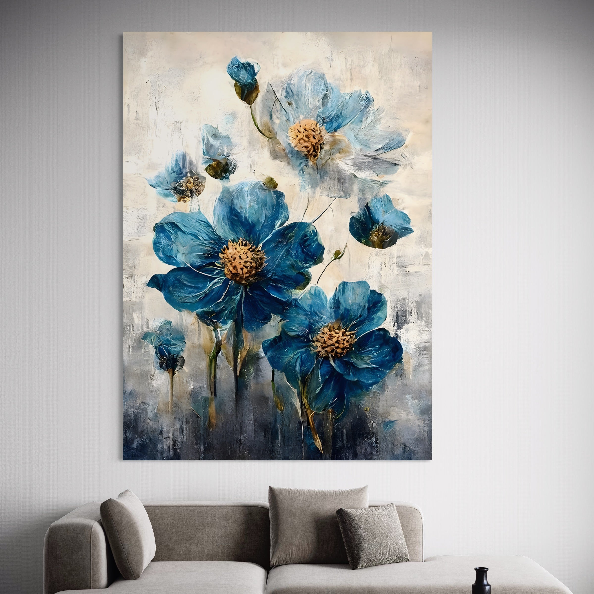 Tablou Canvas Premium LuxCanva® B1108, Albastre Flori , Culori, Living, Flori, Albastru, Buchet, Dormitor, Relaxare, Culori Vibrante