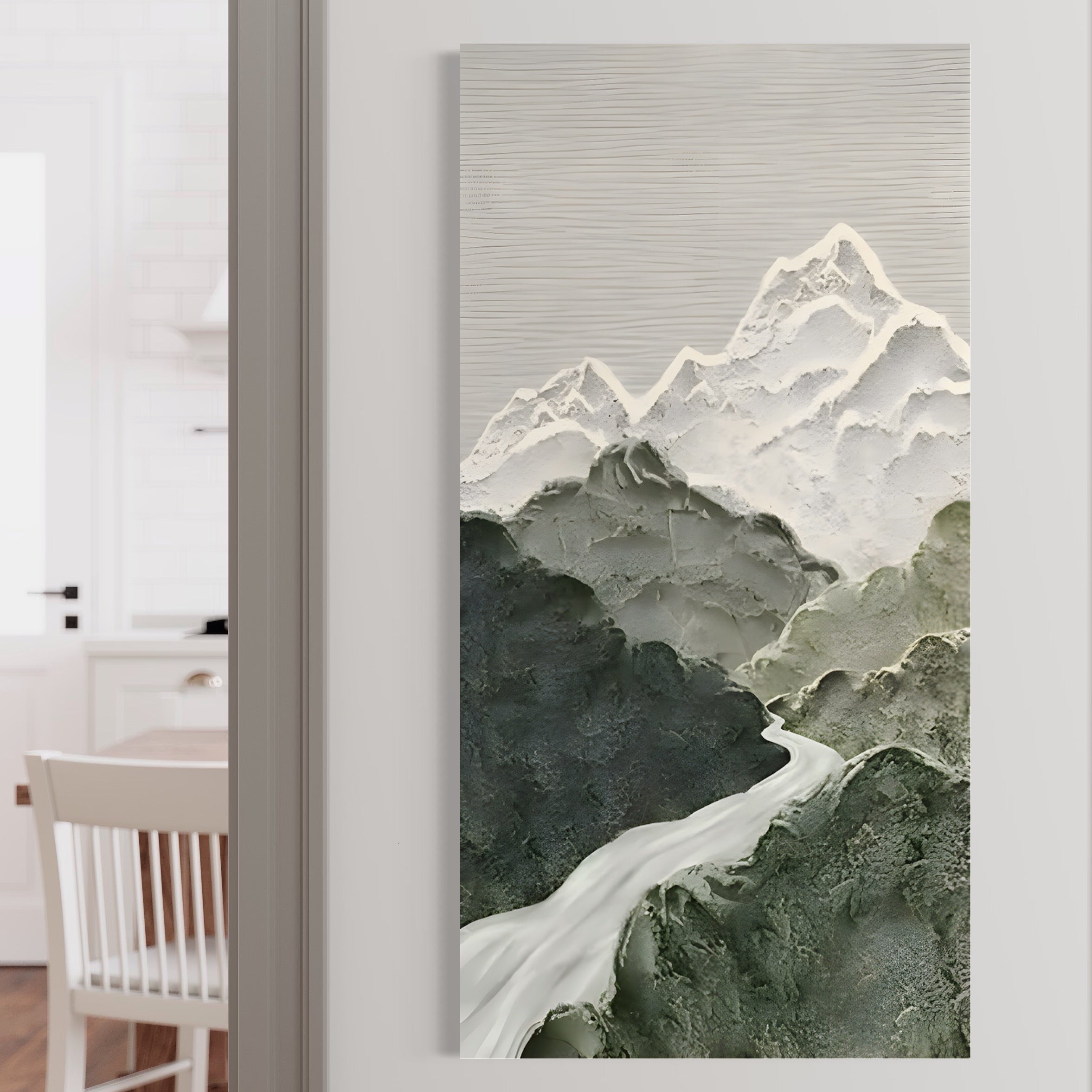 Tablou Canvas Premium LuxCanva® B1107, Green Mountains , Living, Decorativ, Abstract, Munti, Alb, Verde, Natura, Colorat