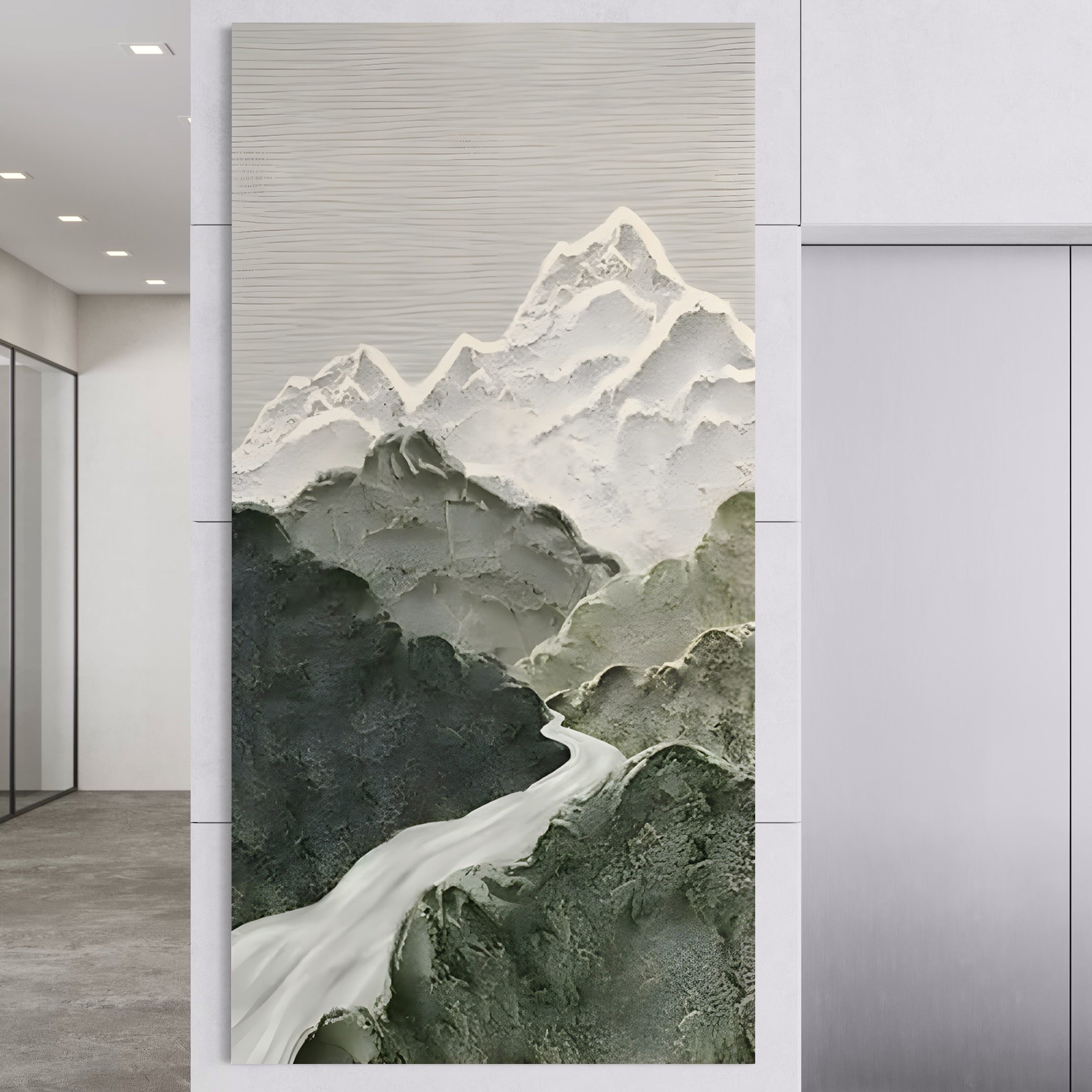 Tablou Canvas Premium LuxCanva® B1107, Green Mountains , Living, Decorativ, Abstract, Munti, Alb, Verde, Natura, Colorat