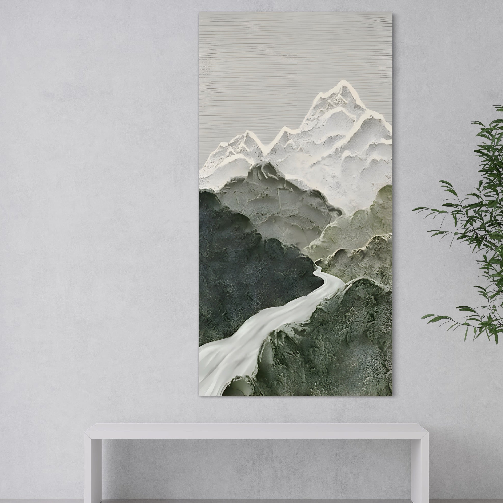 Tablou Canvas Premium LuxCanva® B1107, Green Mountains , Living, Decorativ, Abstract, Munti, Alb, Verde, Natura, Colorat