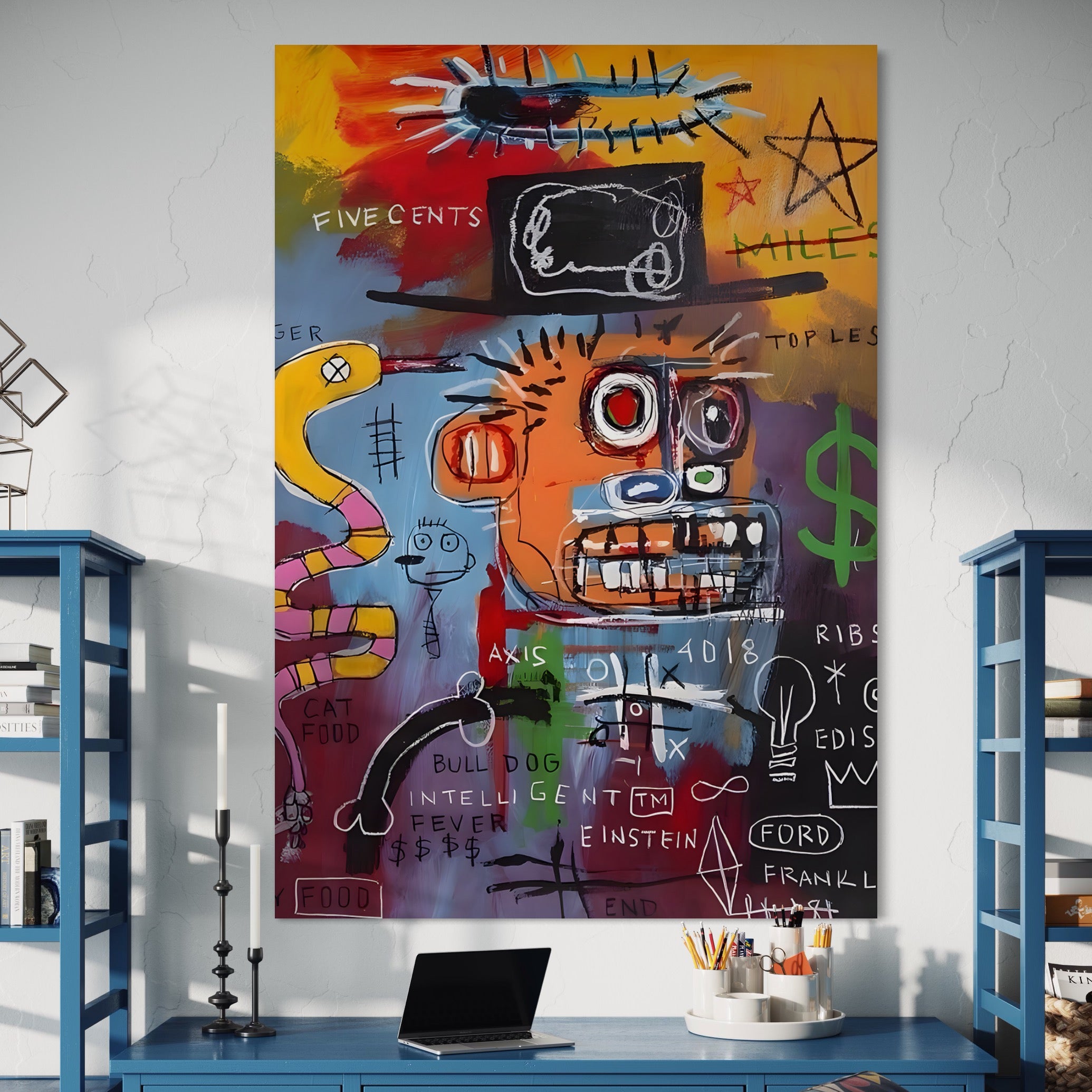 Tablou Canvas Premium LuxCanva® B1102, Inteligenta Artificiala , Birou, Albert Einstein, Abstract, Dormitor, Relativitate, Culori Vibrante