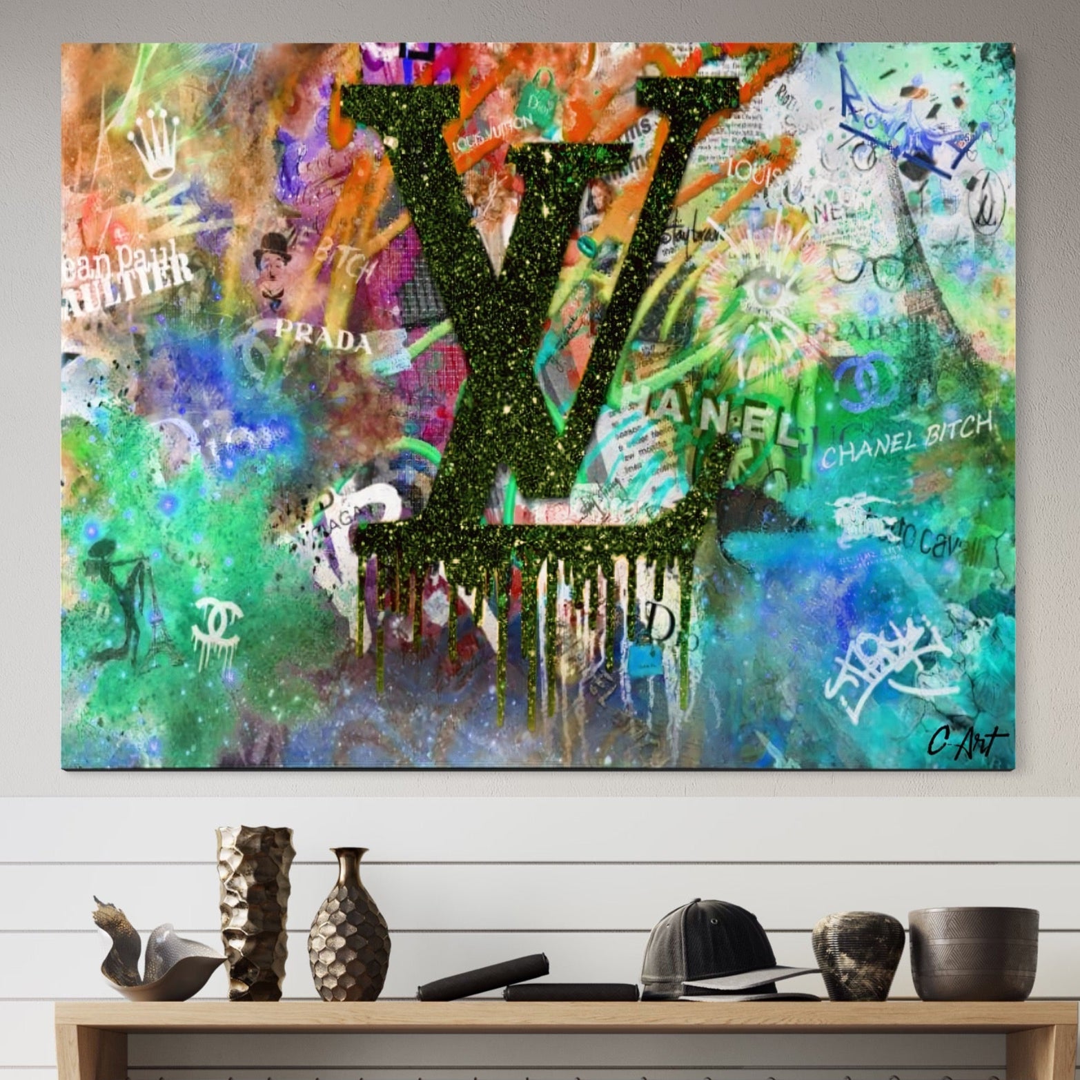 Tablou Canvas Premium LuxCanva® B1099, Branduri De Lux , Birou, Prada, Louis Vuitton, Chanel, Jean Paul Gaultier, Fashion, Salon, Culori Vibrante