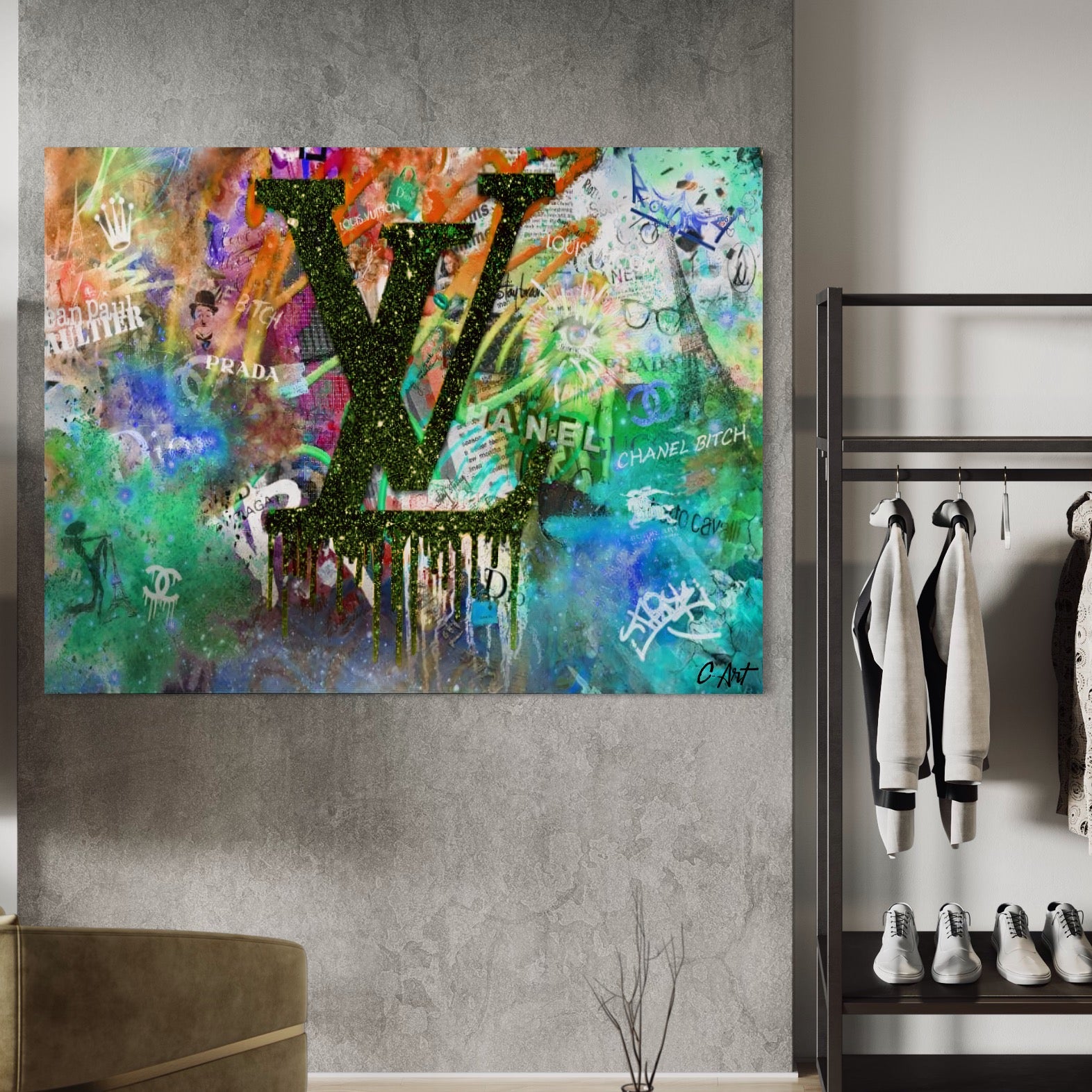 Tablou Canvas Premium LuxCanva® B1099, Branduri De Lux , Birou, Prada, Louis Vuitton, Chanel, Jean Paul Gaultier, Fashion, Salon, Culori Vibrante