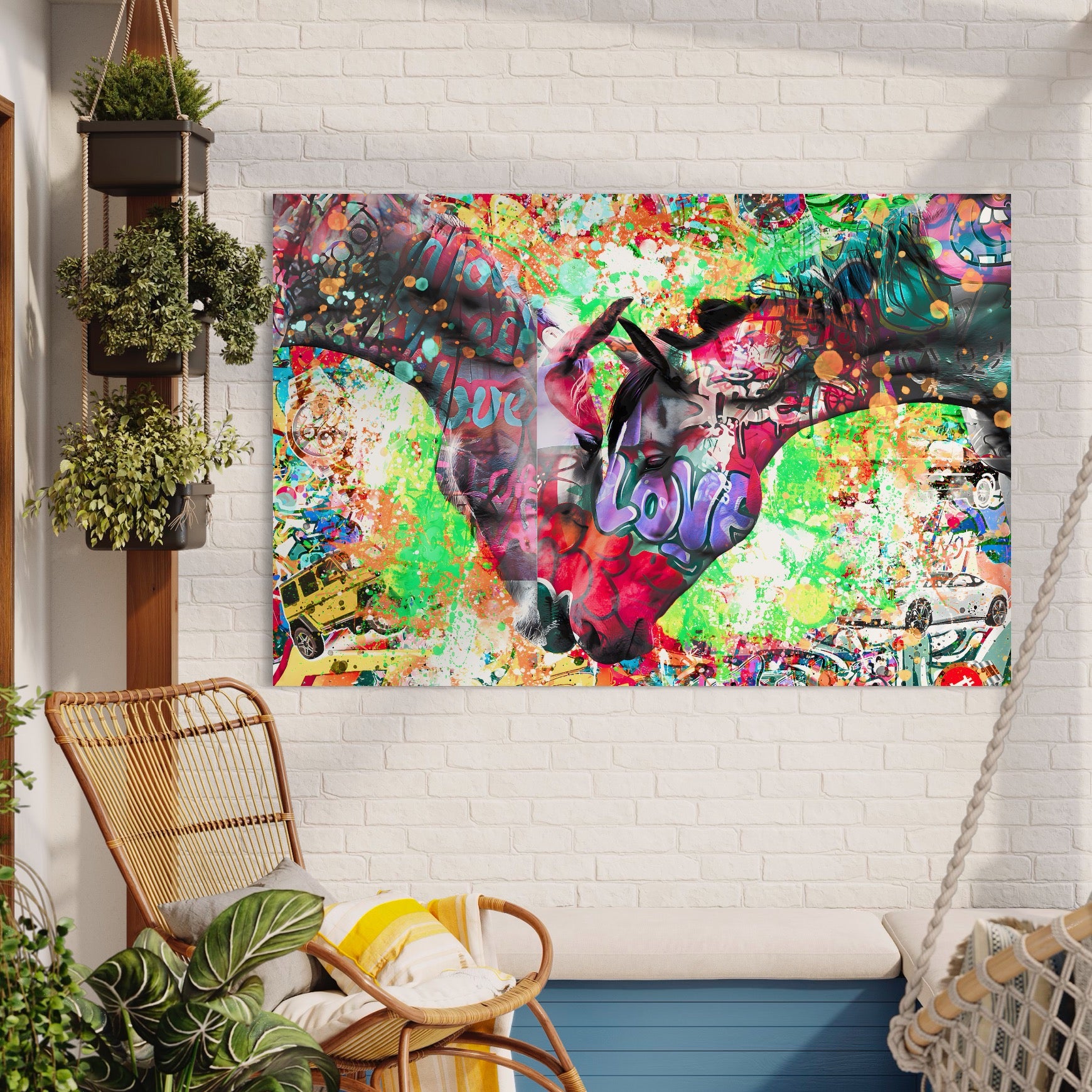 Tablou Canvas Premium LuxCanva® B1098, Cai Conectati Prin Iubire , Living, Cai, Graffiti, Iubire, Birou, Pop Art, Culori Vibrante