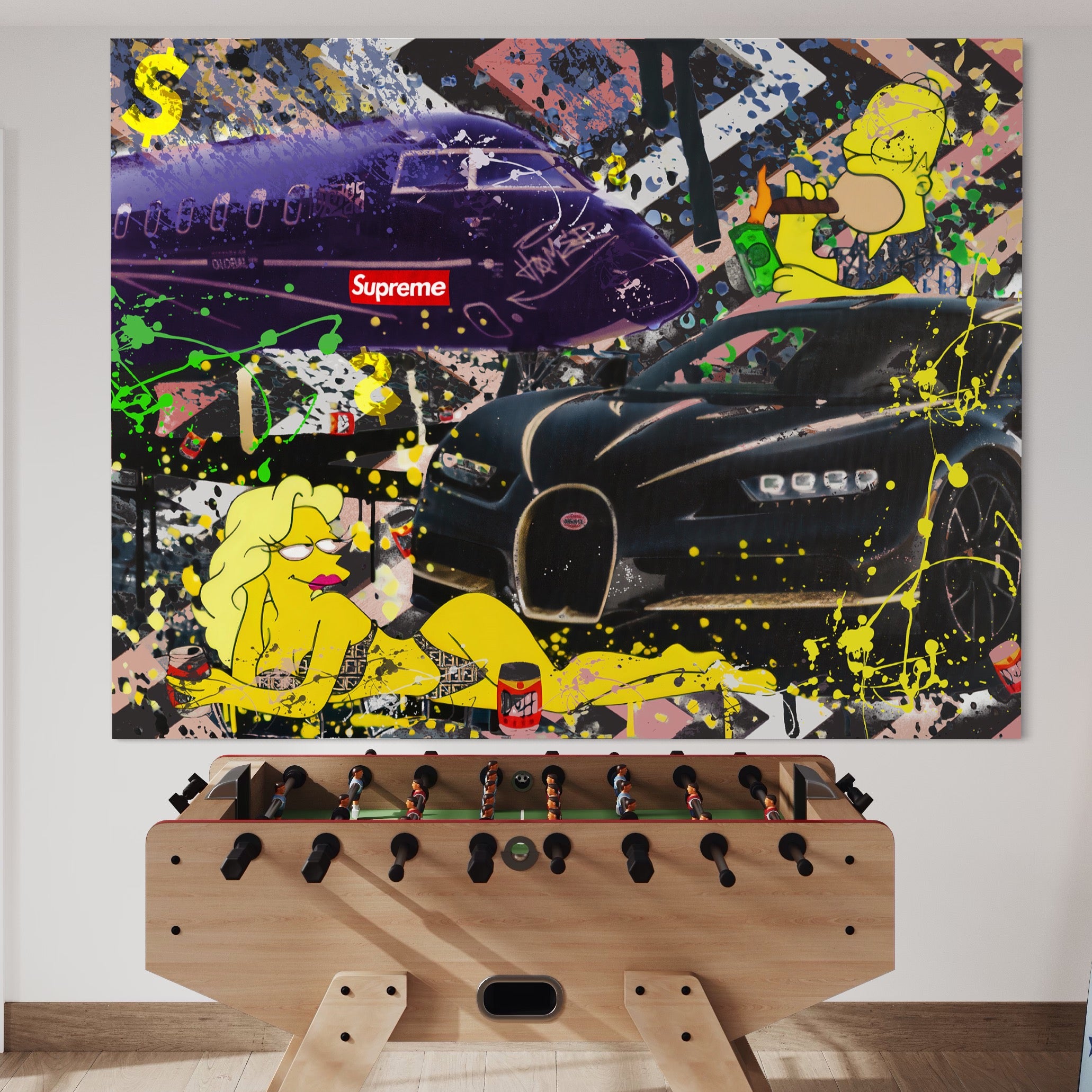 Tablou Canvas Premium LuxCanva® B1094, Homer Simpson , Living, Serial, Comedie, Familie, Avion, Masina De Lux, Culori Vibrante