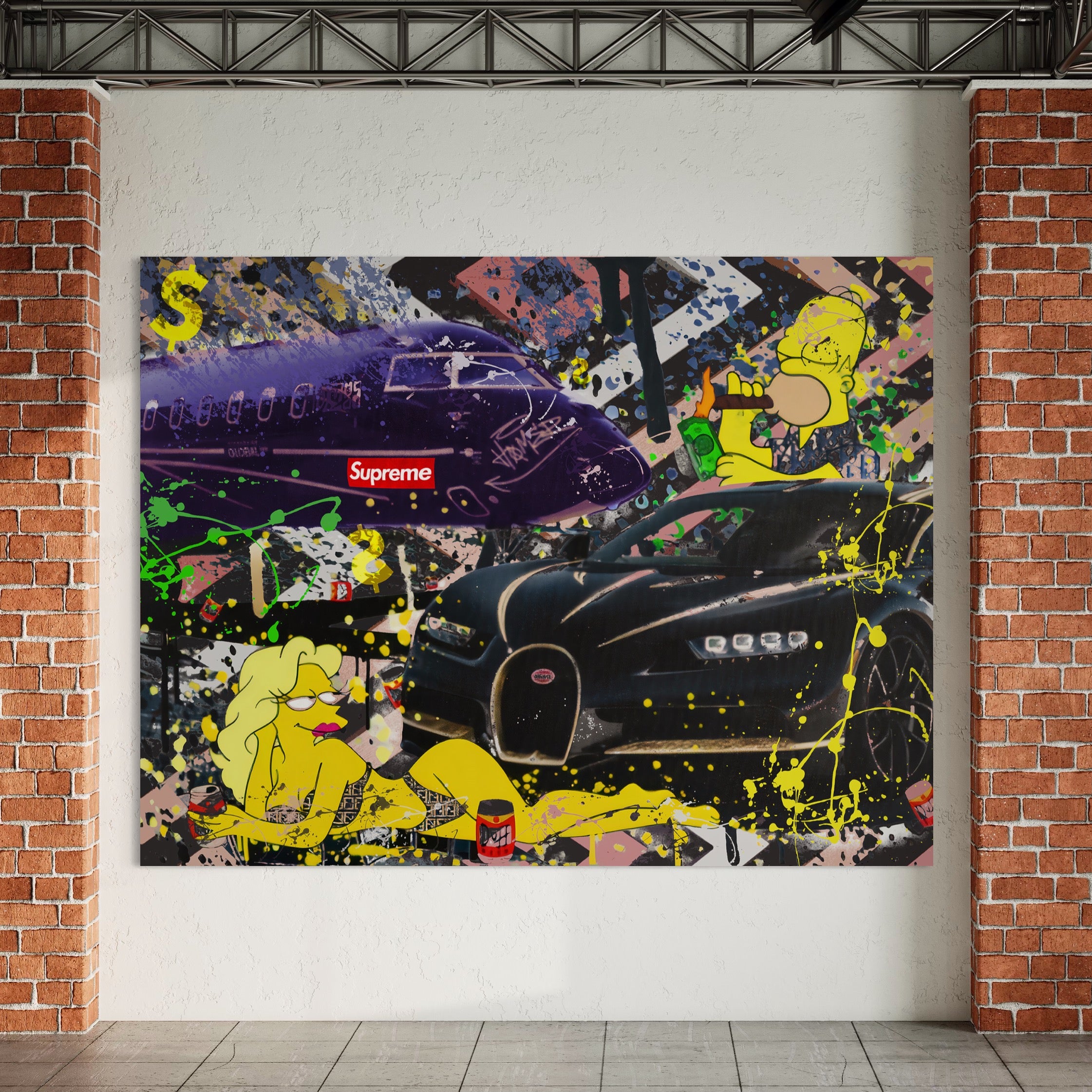 Tablou Canvas Premium LuxCanva® B1094, Homer Simpson , Living, Serial, Comedie, Familie, Avion, Masina De Lux, Culori Vibrante