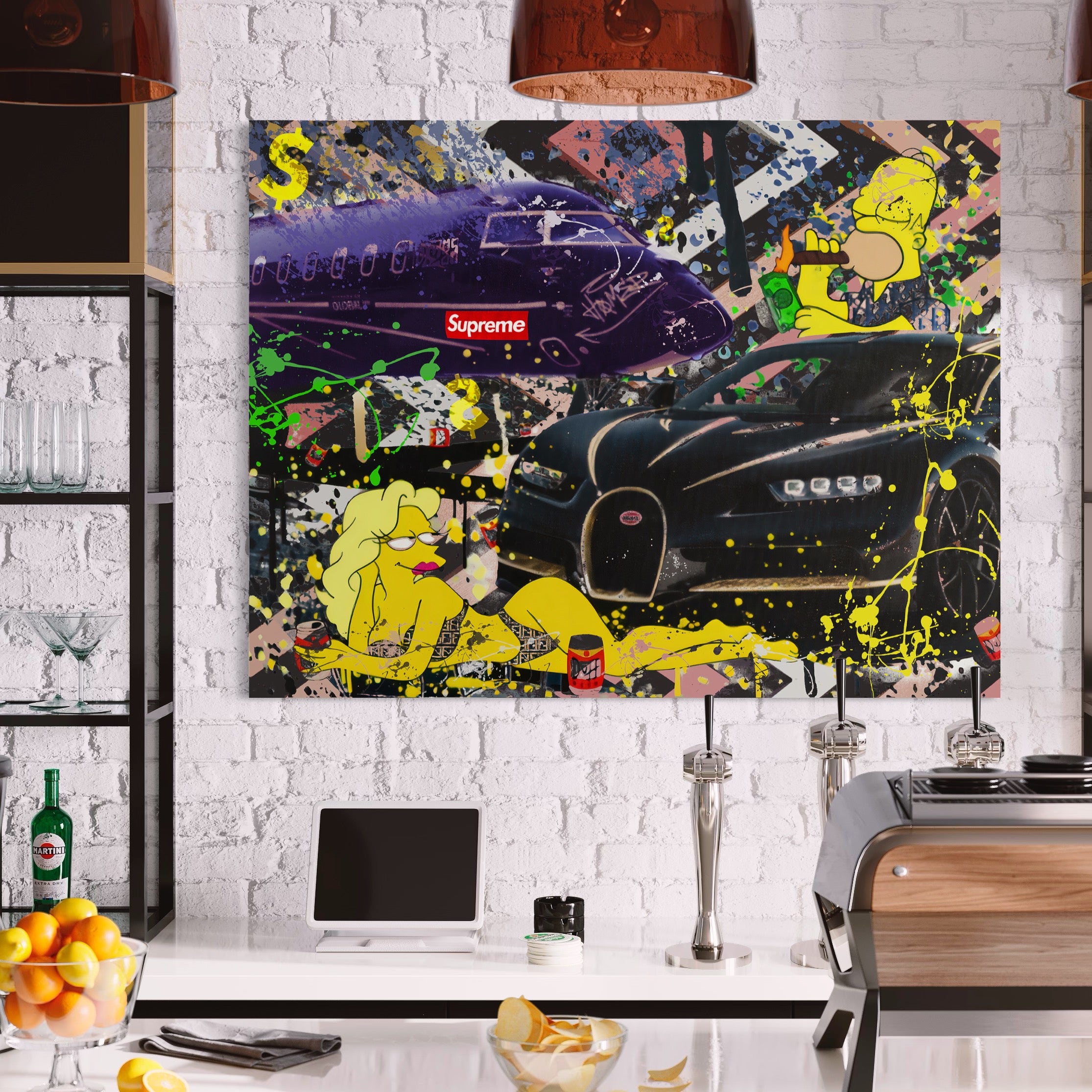 Tablou Canvas Premium LuxCanva® B1094, Homer Simpson , Living, Serial, Comedie, Familie, Avion, Masina De Lux, Culori Vibrante