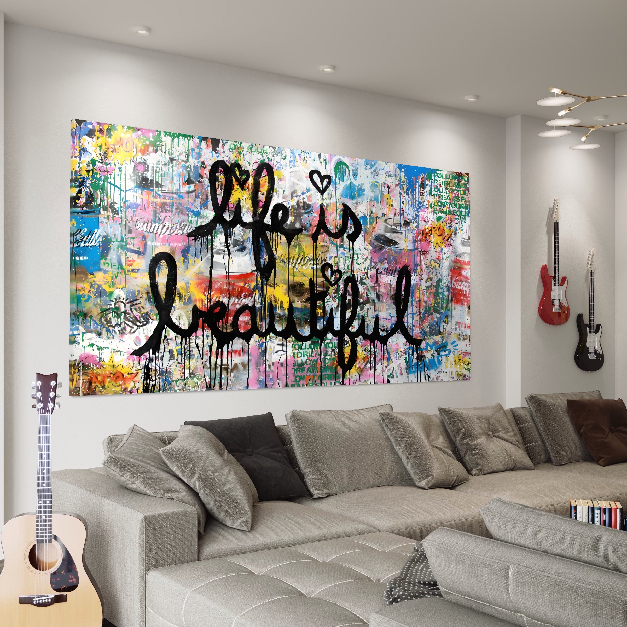 Tablou Canvas Premium LuxCanva® B1077, Life Is Beautiful , Decorativ, Living, Viata, Frumoasa, Motivational, Dormitor, Inspirational, Fericire, Culori Vibrante