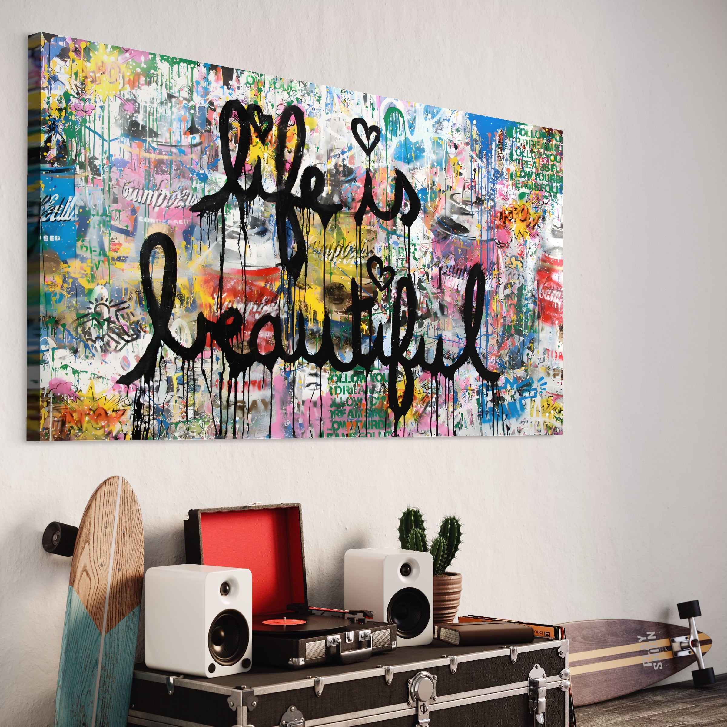 Tablou Canvas Premium LuxCanva® B1077, Life Is Beautiful , Decorativ, Living, Viata, Frumoasa, Motivational, Dormitor, Inspirational, Fericire, Culori Vibrante