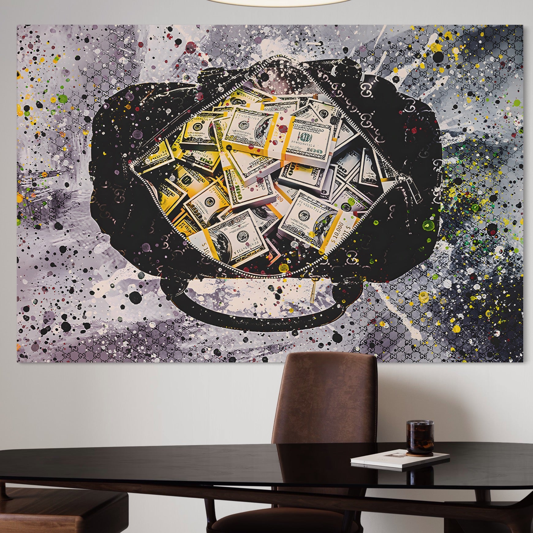 Tablou Canvas Premium LuxCanva® B1067, Hard Work Pays Off , Decorativ, Birou, Dolari, Bani, Valiza, Dormitor, Gucci, Colorat