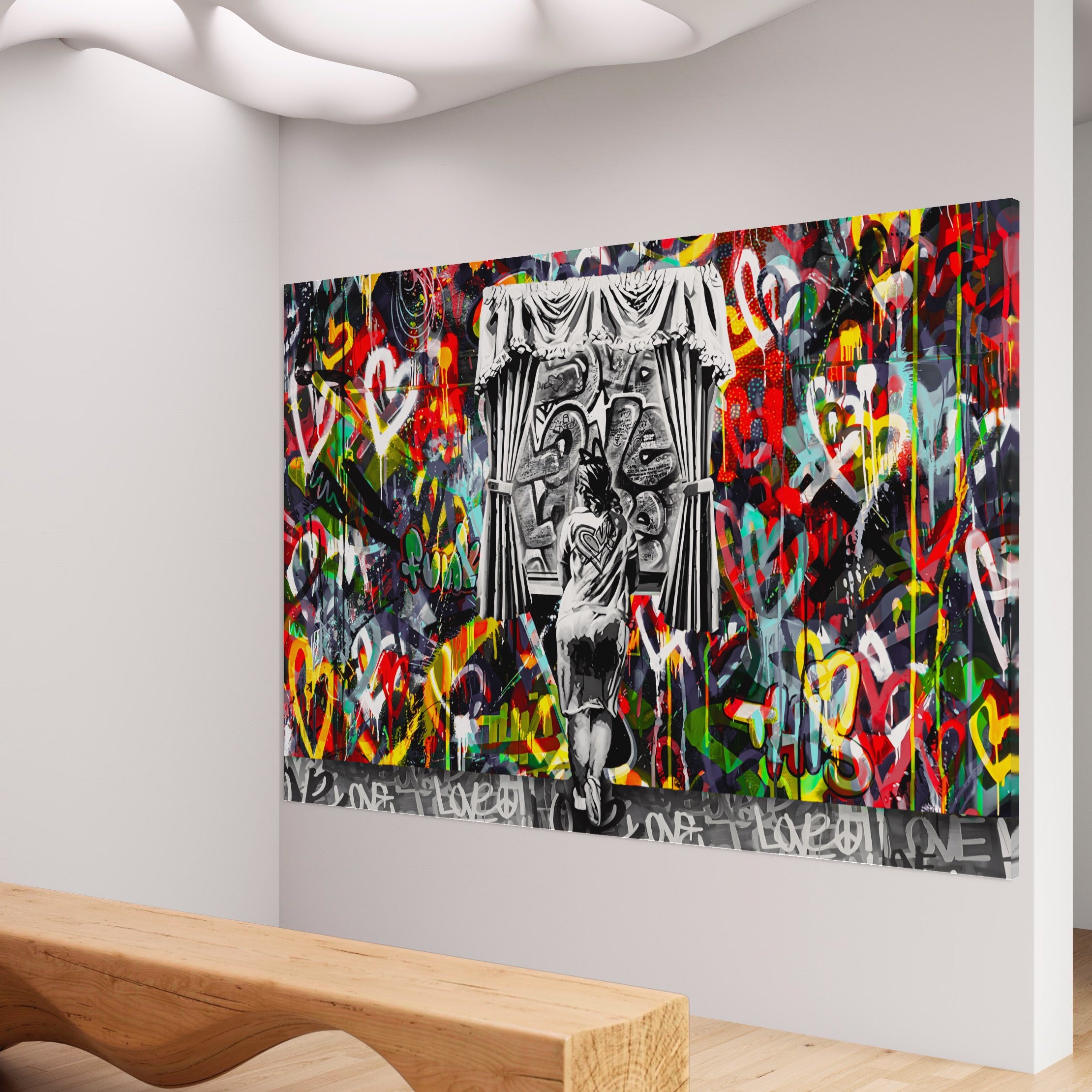 Tablou Canvas Premium LuxCanva® B1041, Wall Of Love , Living, Dormitor, Inspirational, Iubire, Culori, Inimi, Culori Vibrante