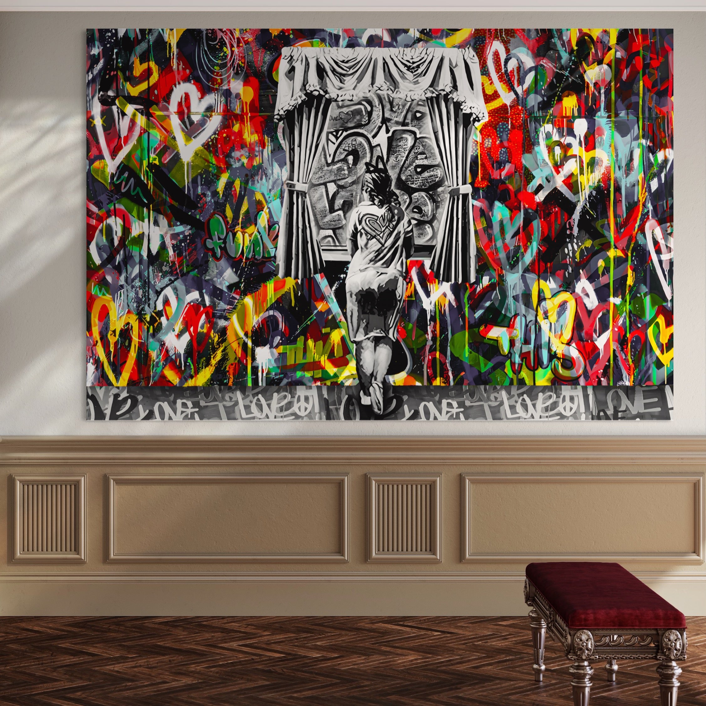 Tablou Canvas Premium LuxCanva® B1041, Wall Of Love , Living, Dormitor, Inspirational, Iubire, Culori, Inimi, Culori Vibrante