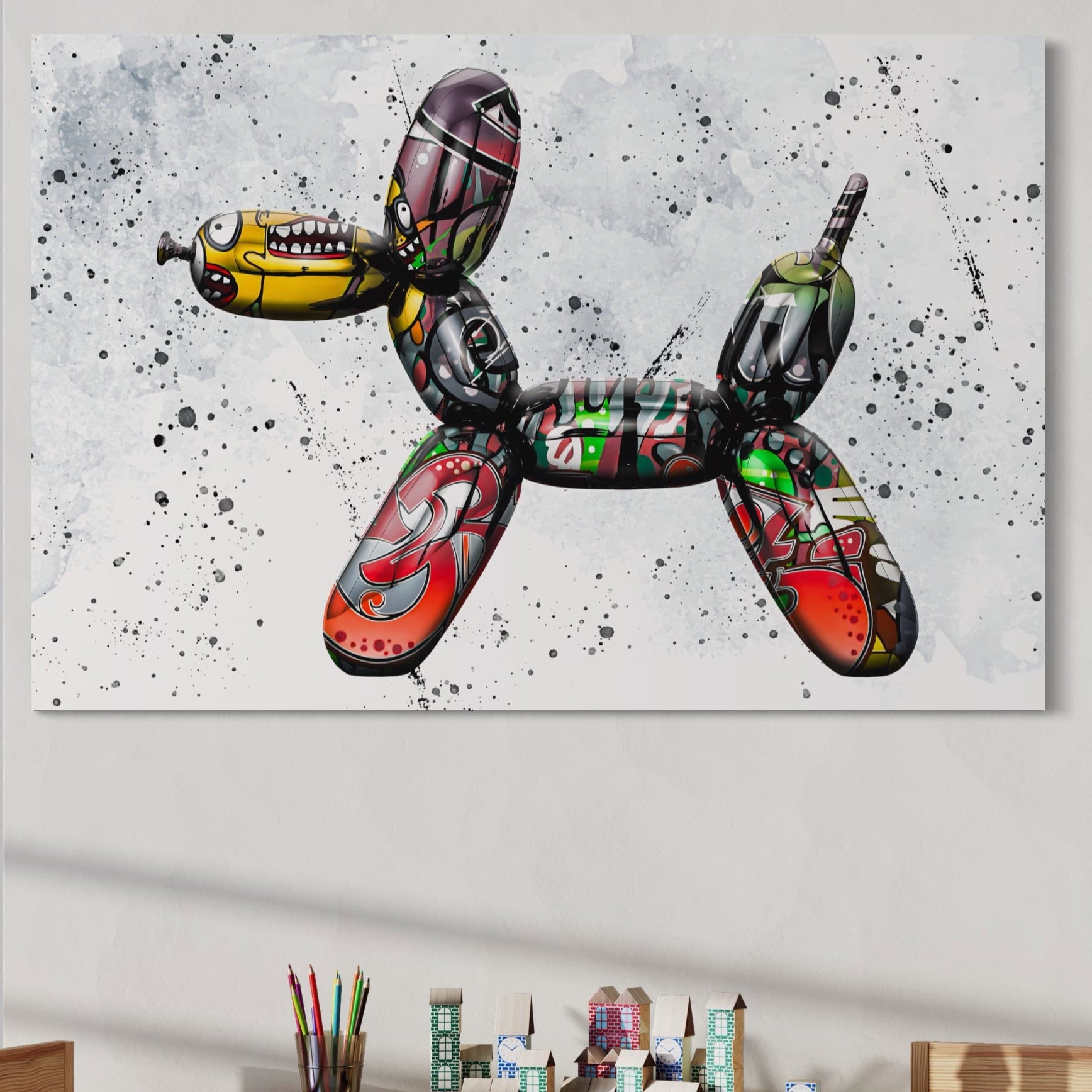 Tablou Canvas Premium LuxCanva® B1043, Pop Art Dog Balloon , Dormitor, Copii, Caine, Balon, Culori Vibrante