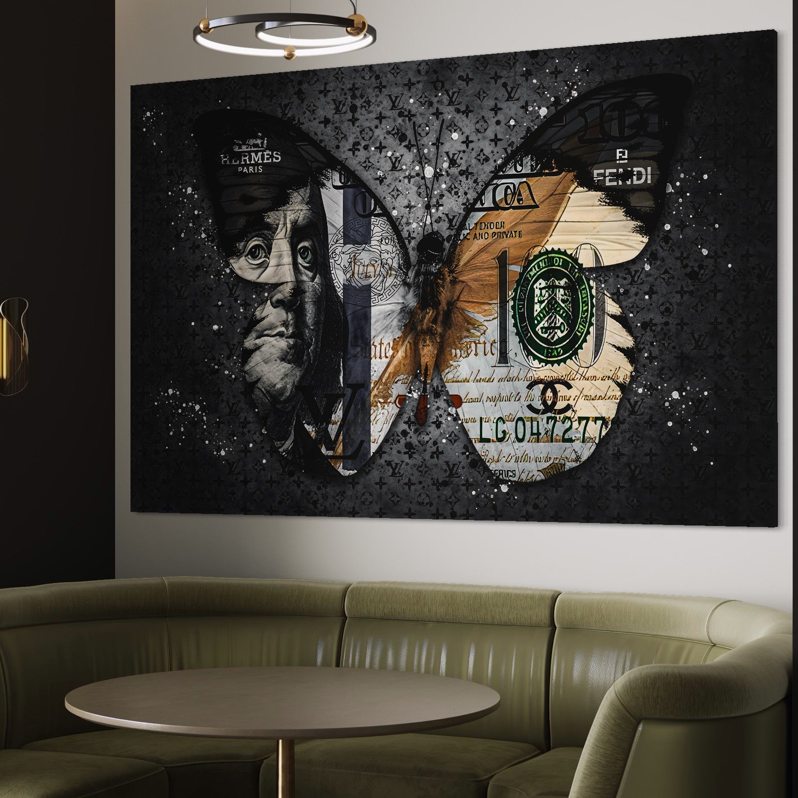 Tablou Canvas Premium LuxCanva® B1066, Fancy Butterfly , Decorativ, Fluture, Living, Fendi, Hermes, Dolar, Birou, Culori Vibrante