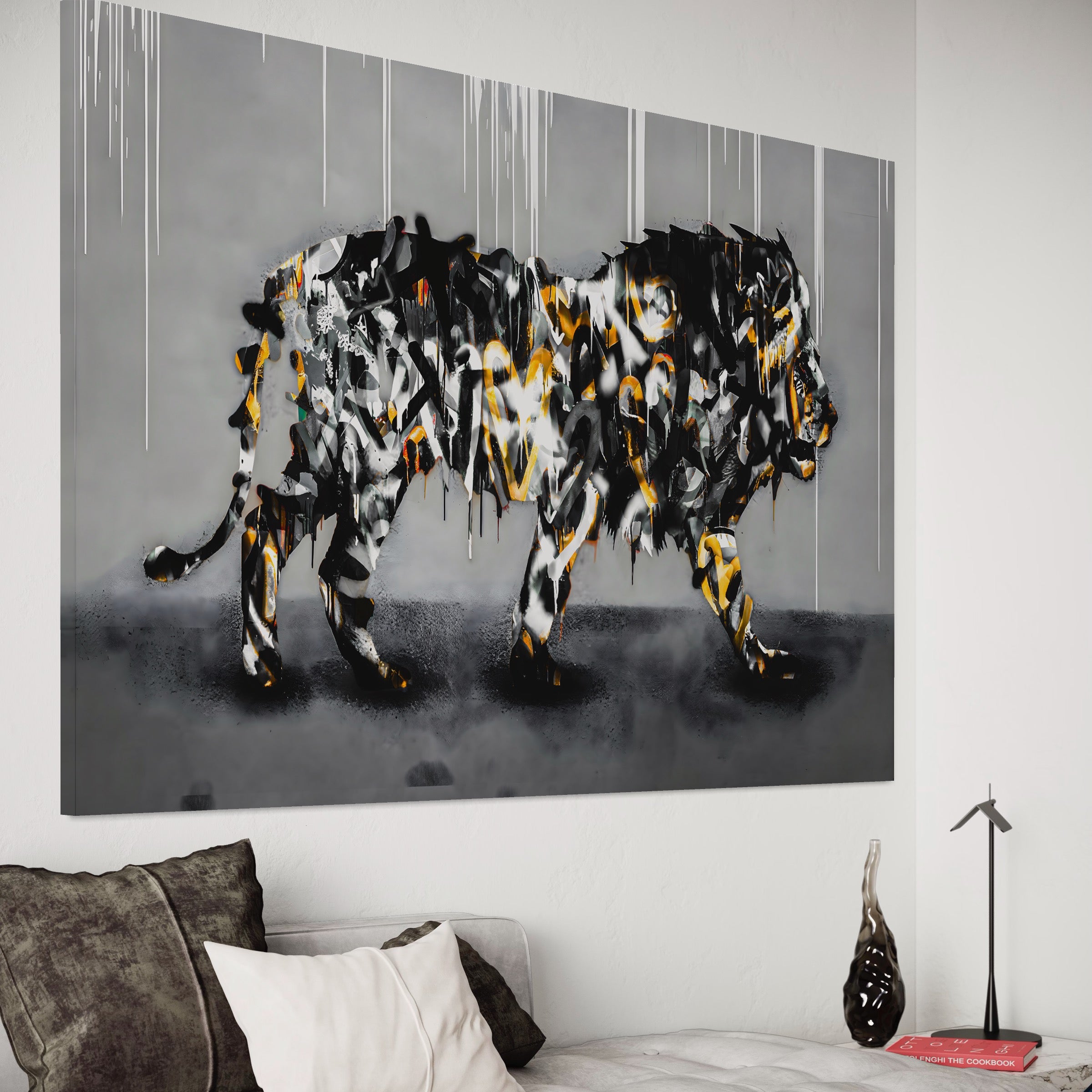 Tablou Canvas Premium LuxCanva® B1063, Graffiti Lion , Decorativ, Living, Leu, Dormitor, Putere, Savana, Colorat