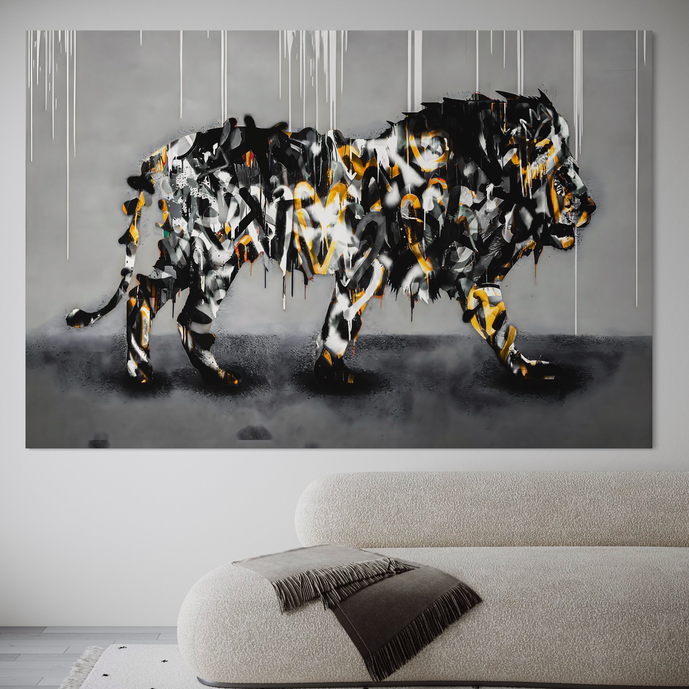 Tablou Canvas Premium LuxCanva® B1063, Graffiti Lion , Decorativ, Living, Leu, Dormitor, Putere, Savana, Colorat