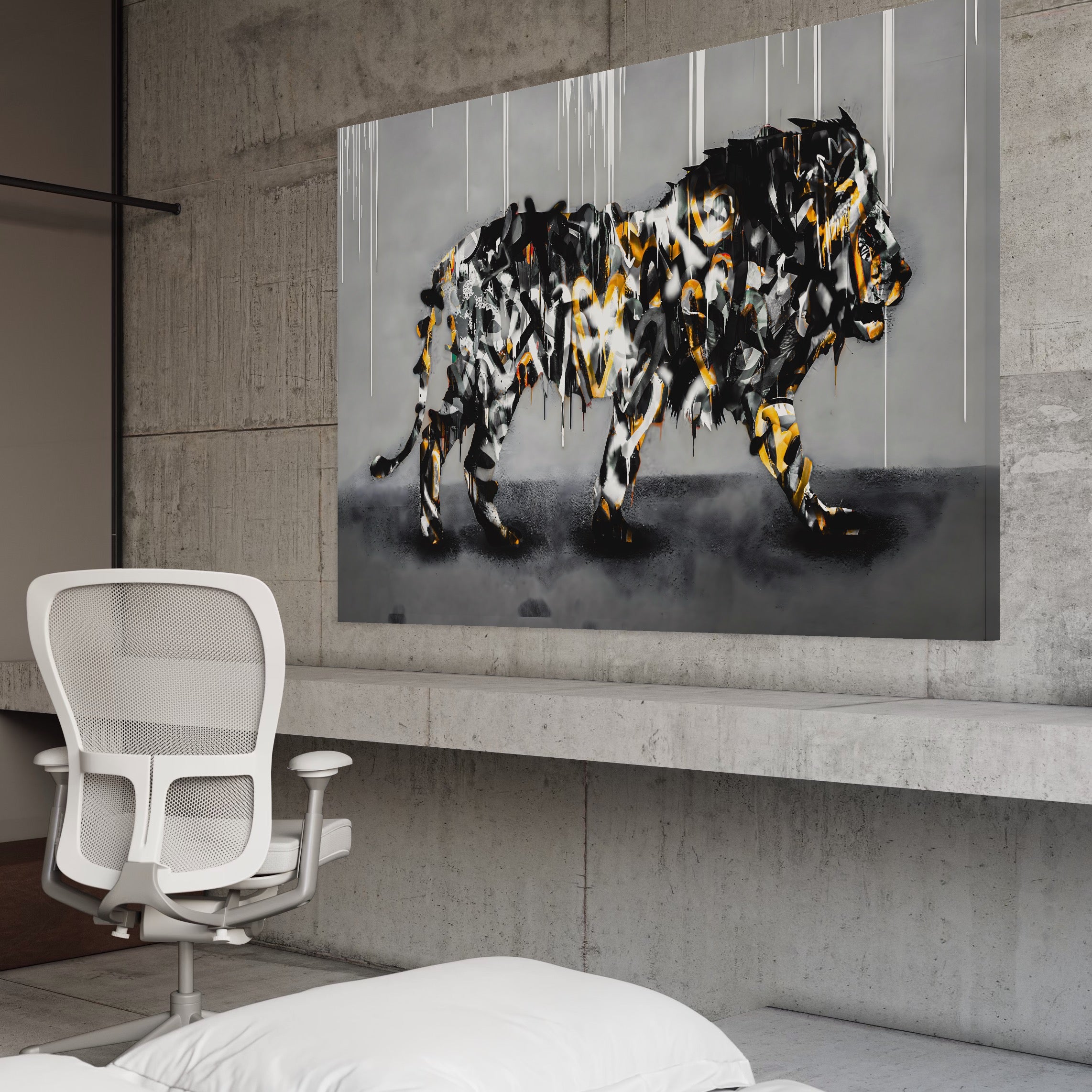 Tablou Canvas Premium LuxCanva® B1063, Graffiti Lion , Decorativ, Living, Leu, Dormitor, Putere, Savana, Colorat