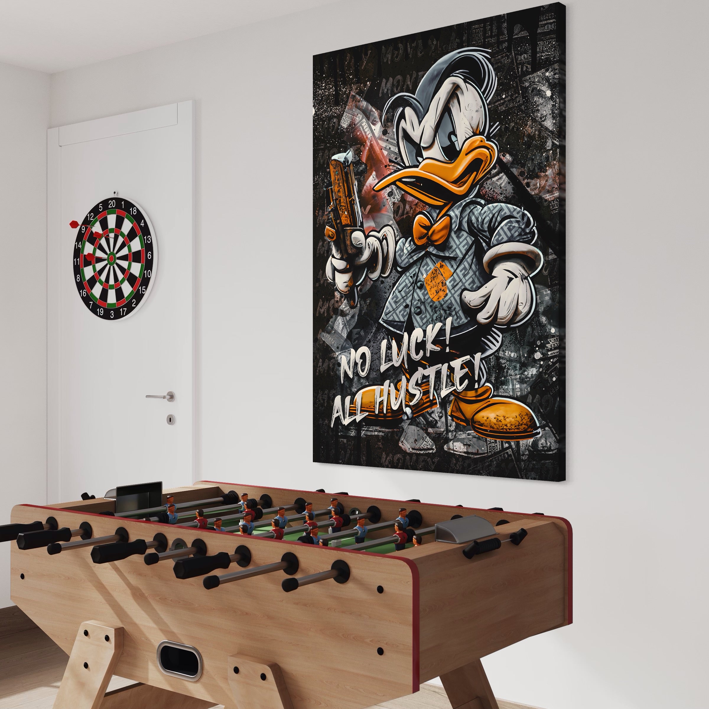 Tablou Canvas Premium LuxCanva® B1062, No Luck All Hustle , Decorativ, Living, Donald Duck, Birou, Bani, Colorat