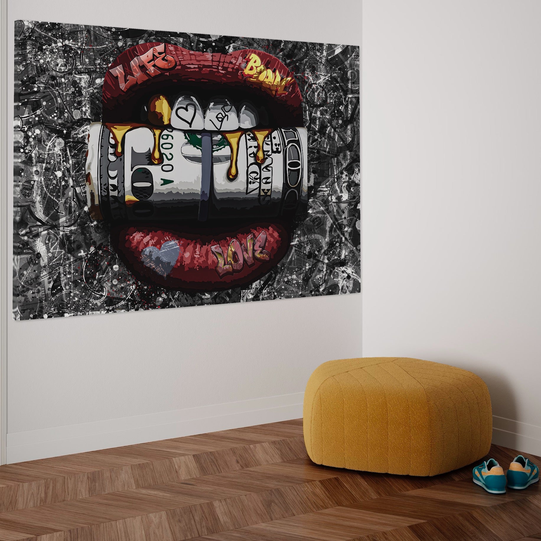 Tablou Canvas Premium LuxCanva® B1047, Red Lips , Dormitor, Living, Dolari, Rosu, Buze, Senzualitate, Multicolor, Culori Vibrante