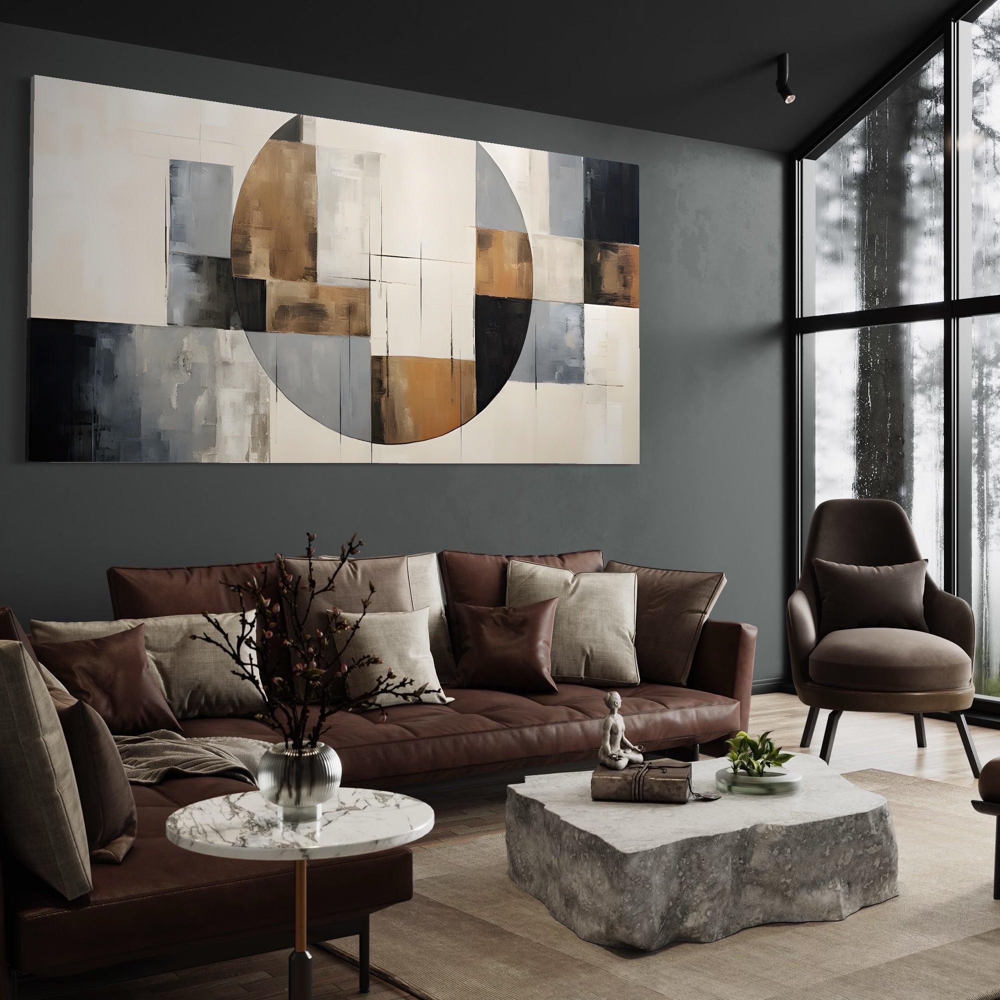 Tablou Canvas Premium LuxCanva® C1249, Black Abstract Lines , Relaxare, Living Room, Culori Vibrante