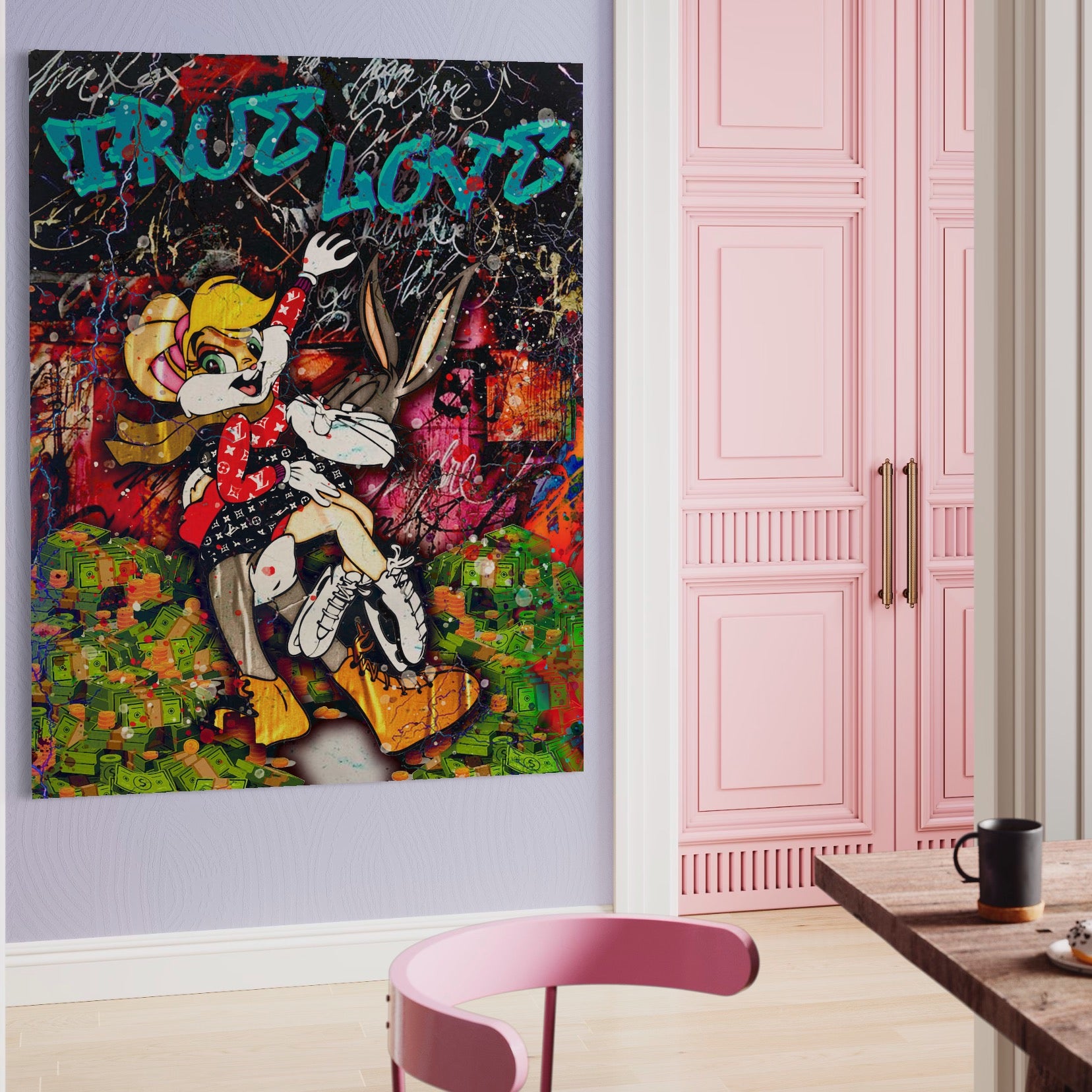 Tablou Canvas Premium LuxCanva® B1030, True Love , LoLa Bunny, Looney Tunes, Bugs Bunny, Desene Animate, Motivational, Culori Vibrante
