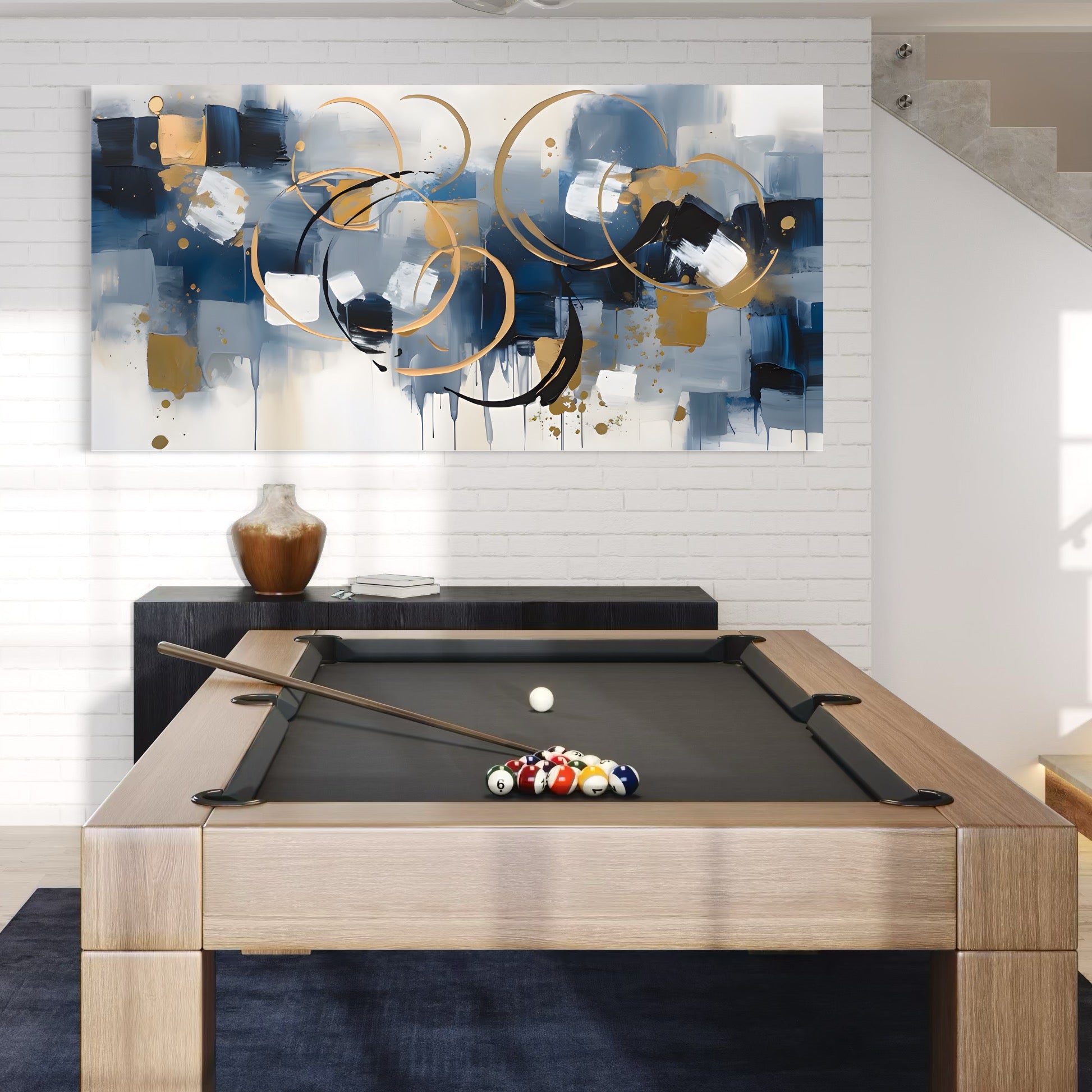 Tablou Canvas Premium LuxCanva® C1243 WhIte Gold And Blue Painting , Relaxare, Living Room, Culori Vibrante