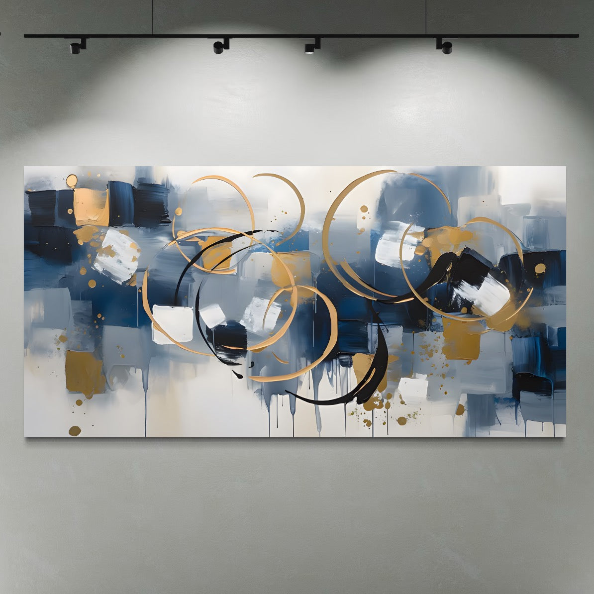 Tablou Canvas Premium LuxCanva® C1243 WhIte Gold And Blue Painting , Relaxare, Living Room, Culori Vibrante