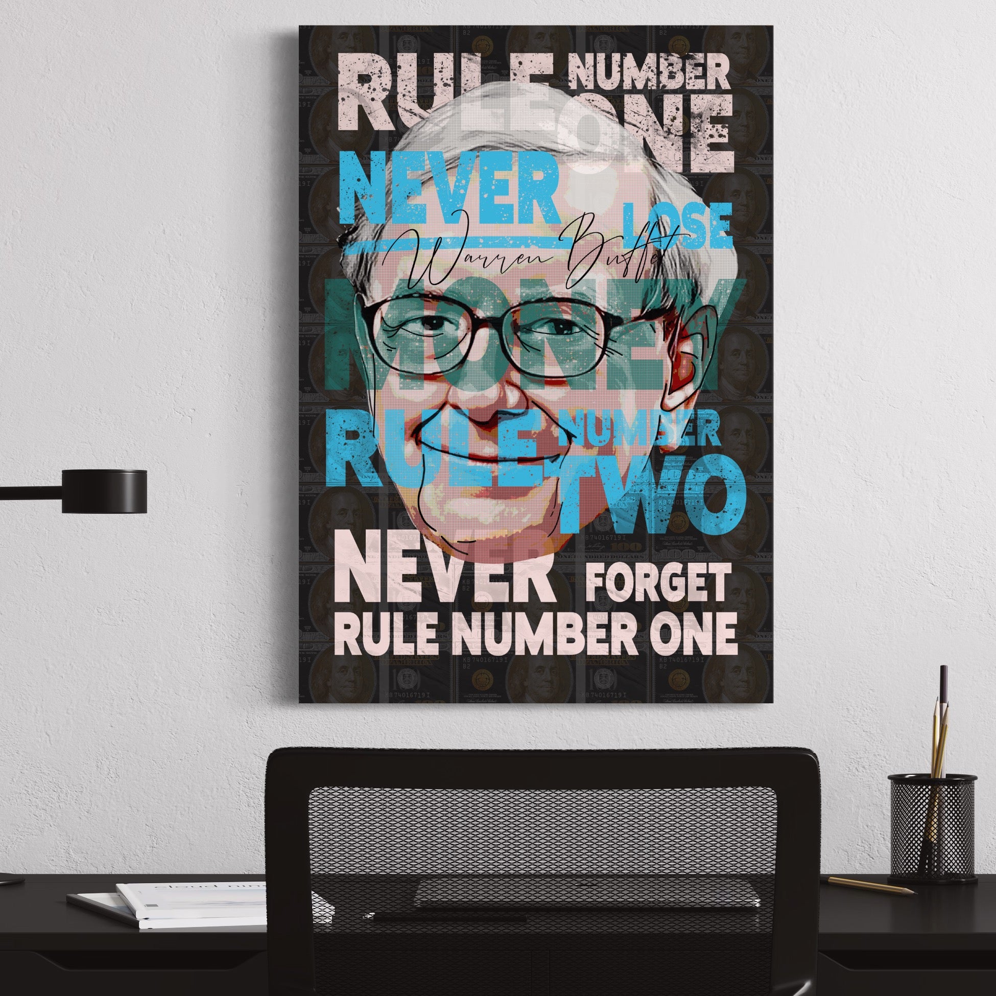Tablou Canvas Premium LuxCanva® B1017, Warren Buffett , Motivational, Antreprenor, Finante, Investitor, Culori Vibrante