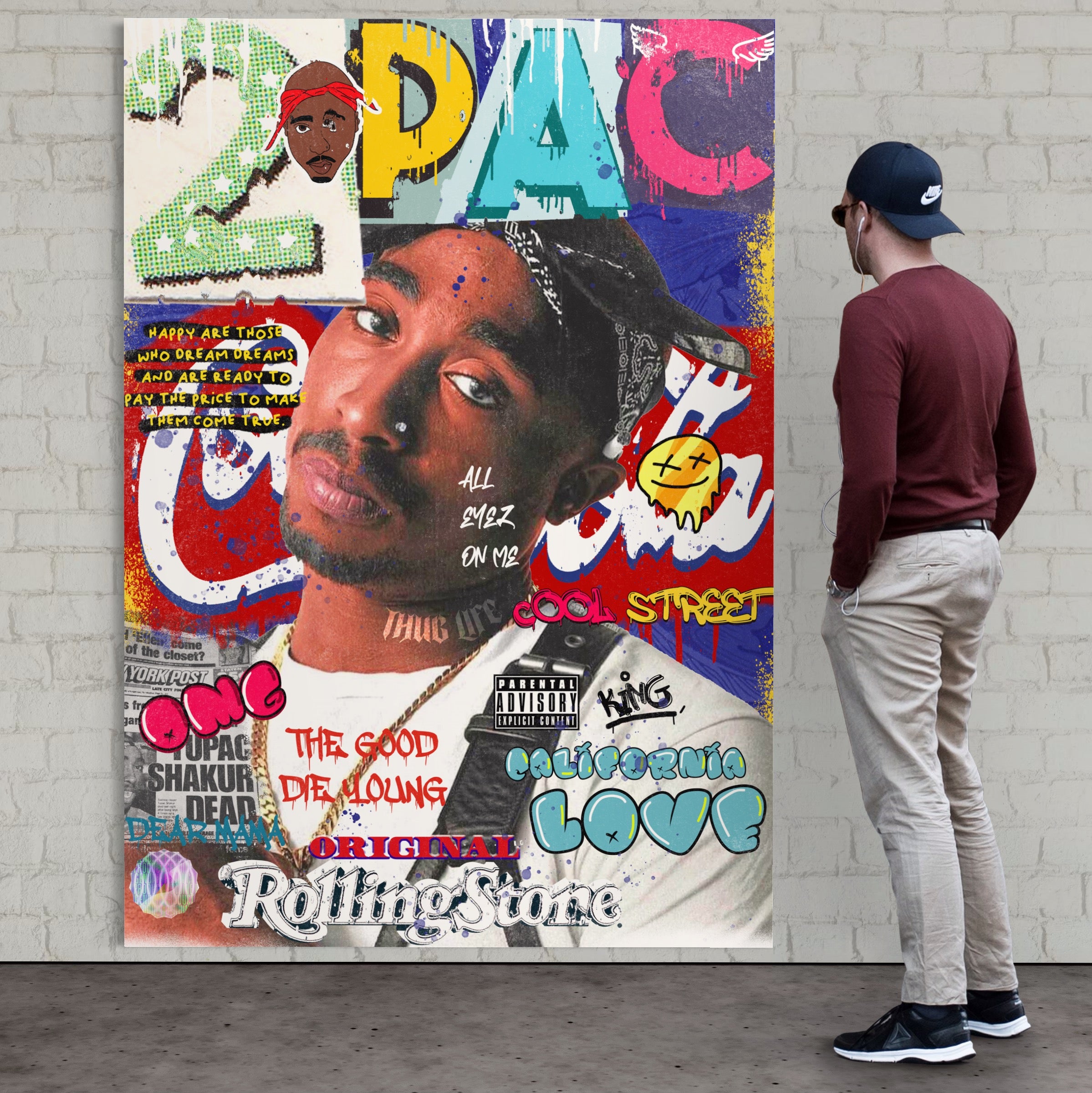 Tablou Canvas Premium LuxCanva® B1016, Tupac Shakur , Motivational, Hip-Hop, 2Pac, Cantaret, Culori Vibrante